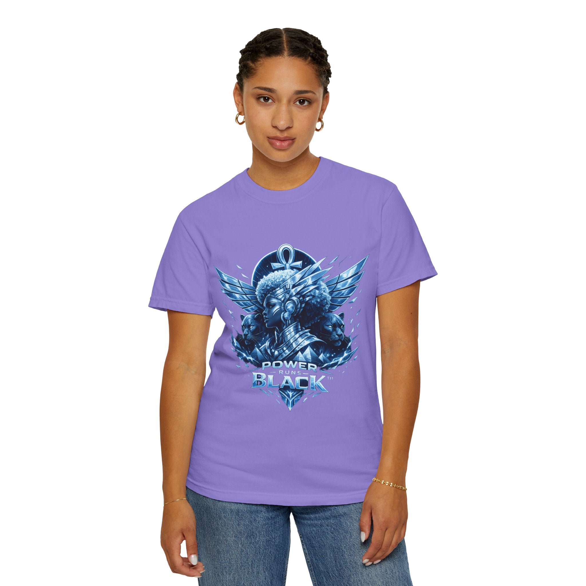 Power of Black Graphic T-Shirt — Egyptian Ankh Warrior Design by Power Runs Black