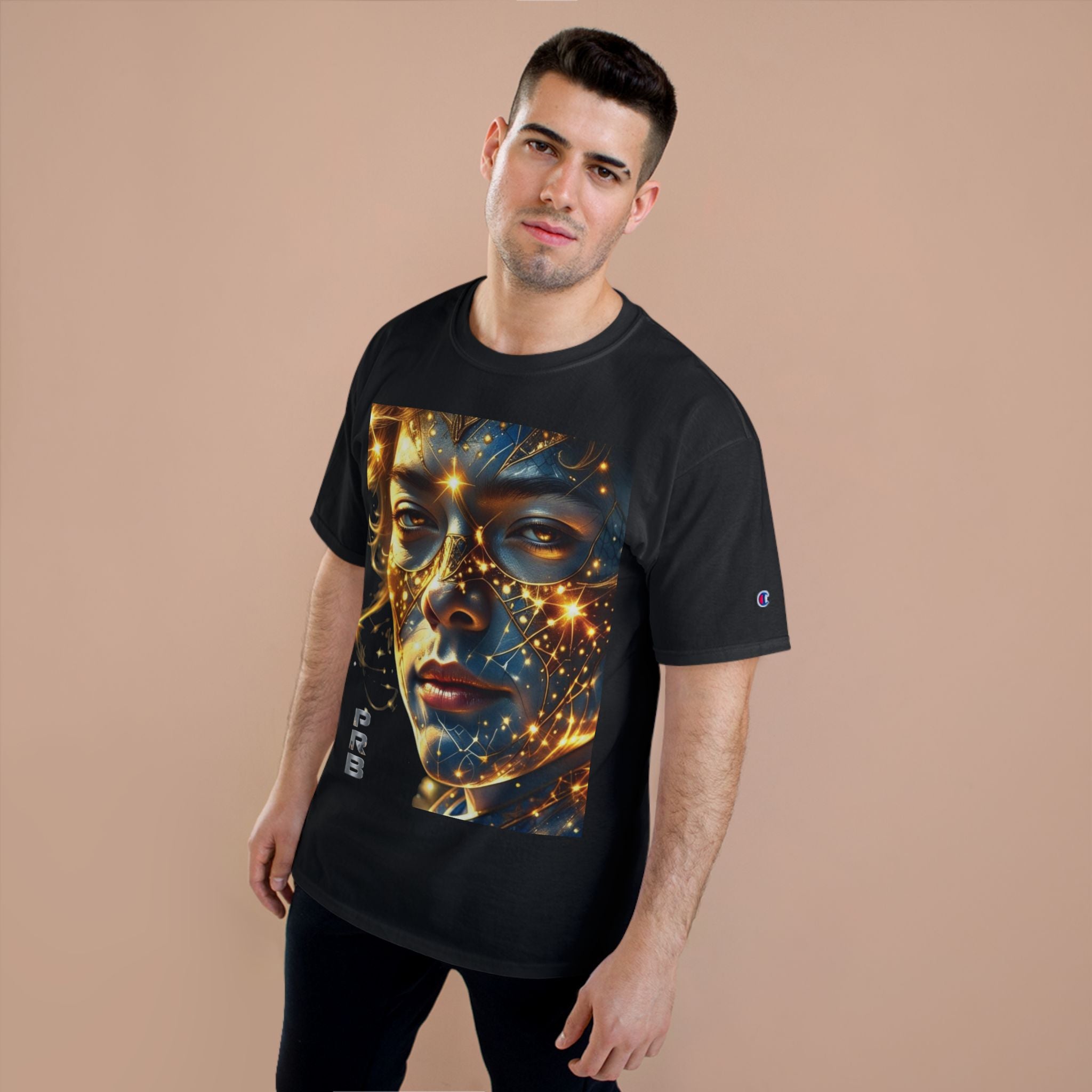 PRB Champion T-Shirt — Cosmic Face Art Tee (Radiant Star Portrait) by Printify