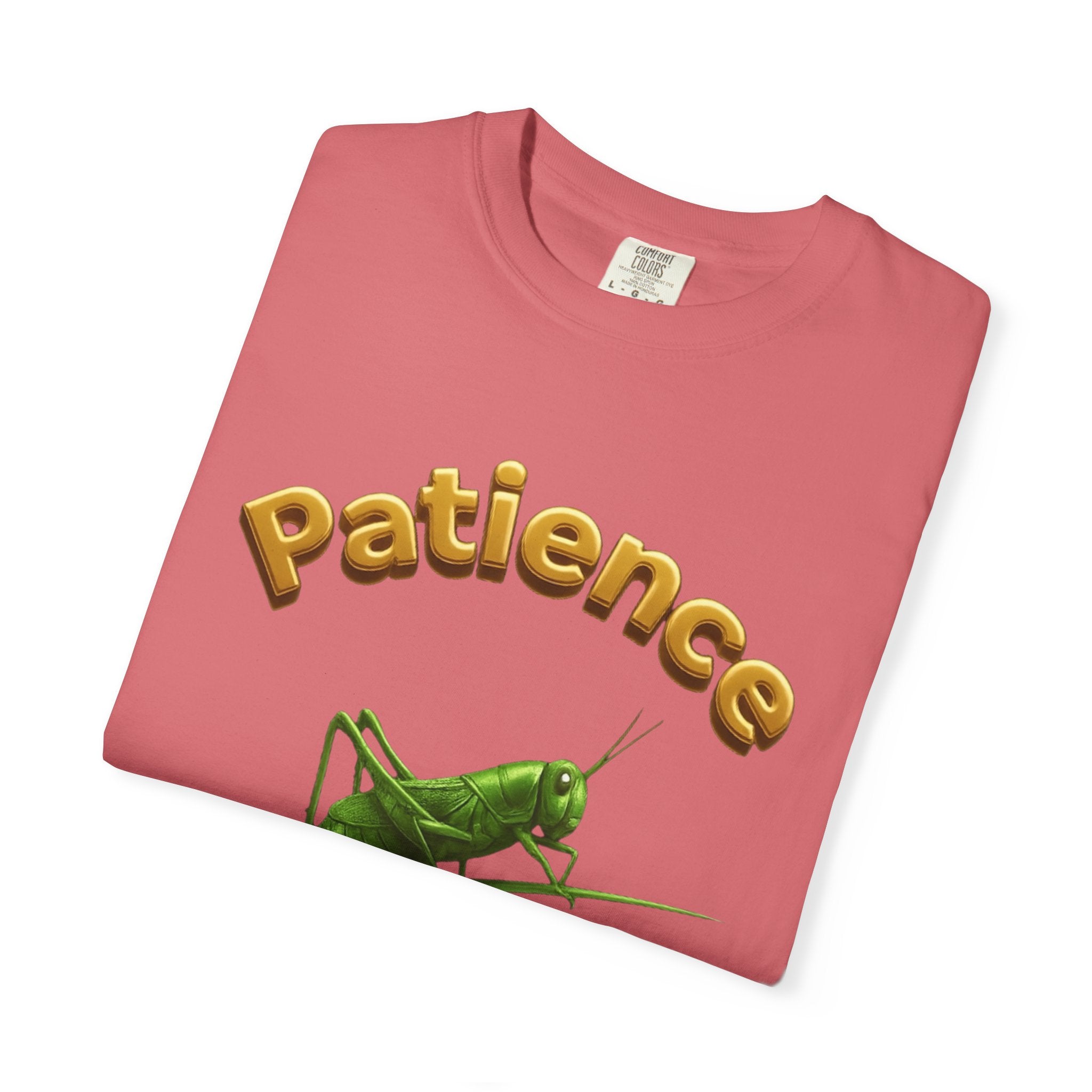 PRB Patience Grasshopper T-shirt | Green Grasshopper Illustration, Positive Quote by Power Runs Black