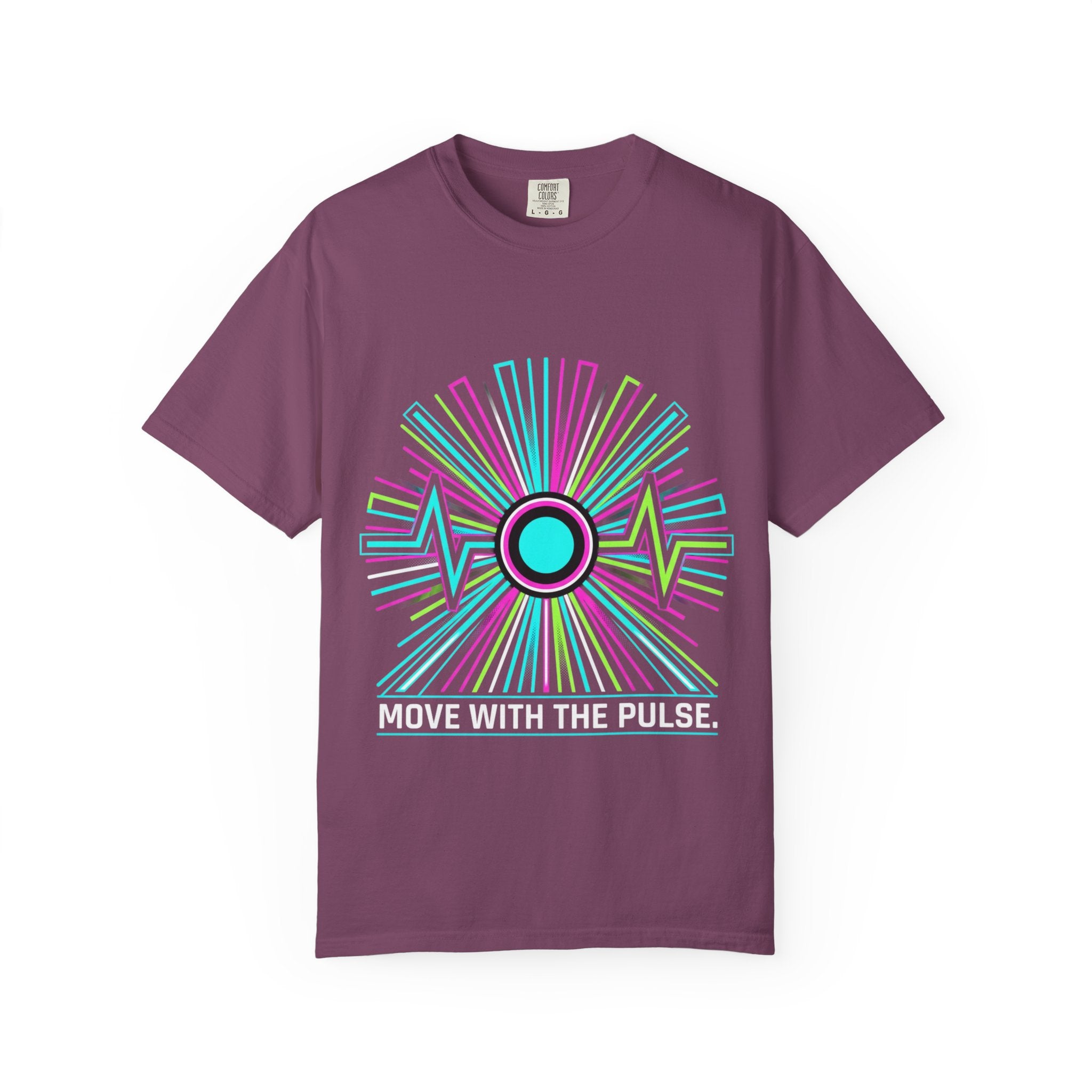 Power Runs Black PRB Electric "Move With Pulse" Graphic T-Shirt — Neon Sunburst Design by Printify