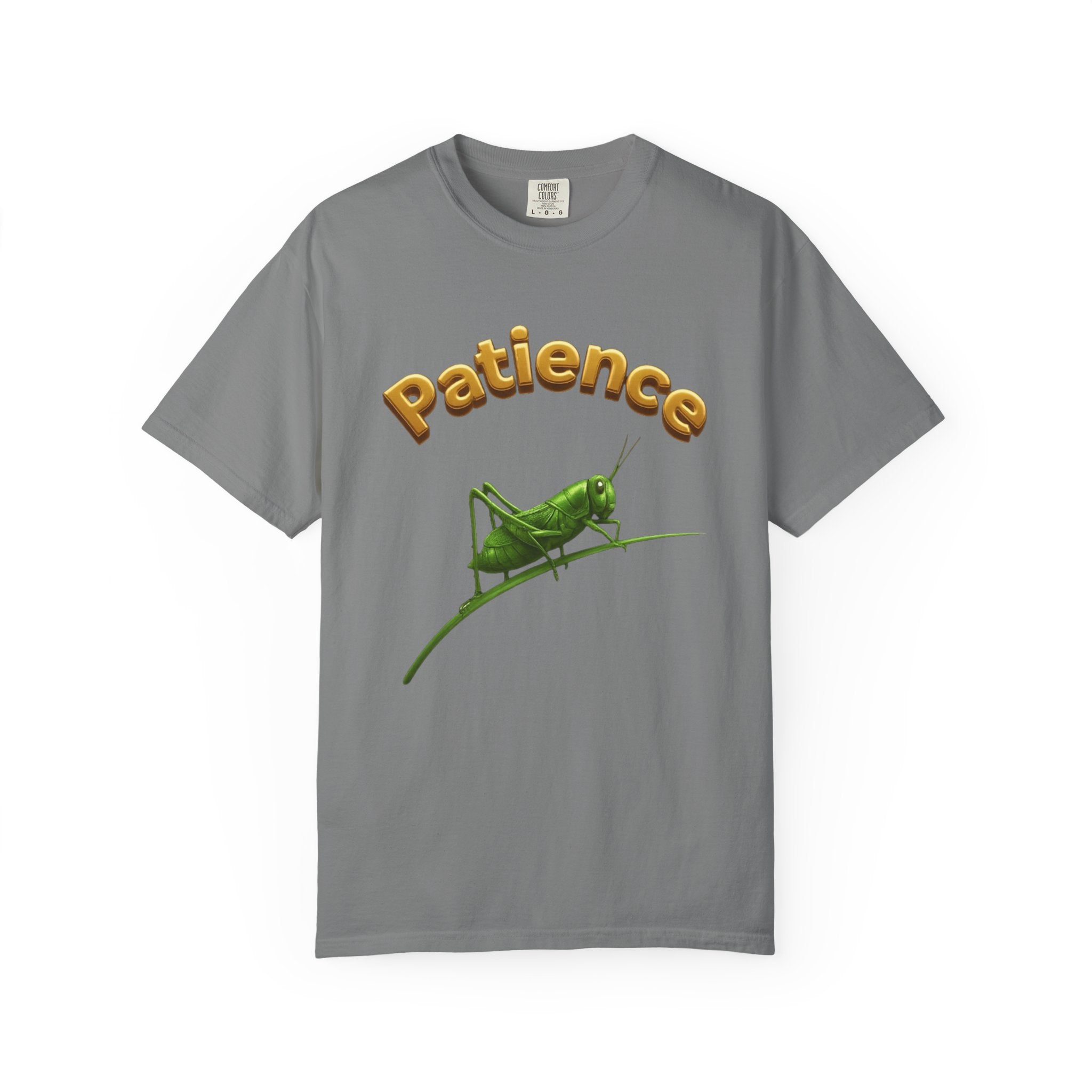 PRB Patience Grasshopper T-shirt | Green Grasshopper Illustration, Positive Quote by Power Runs Black