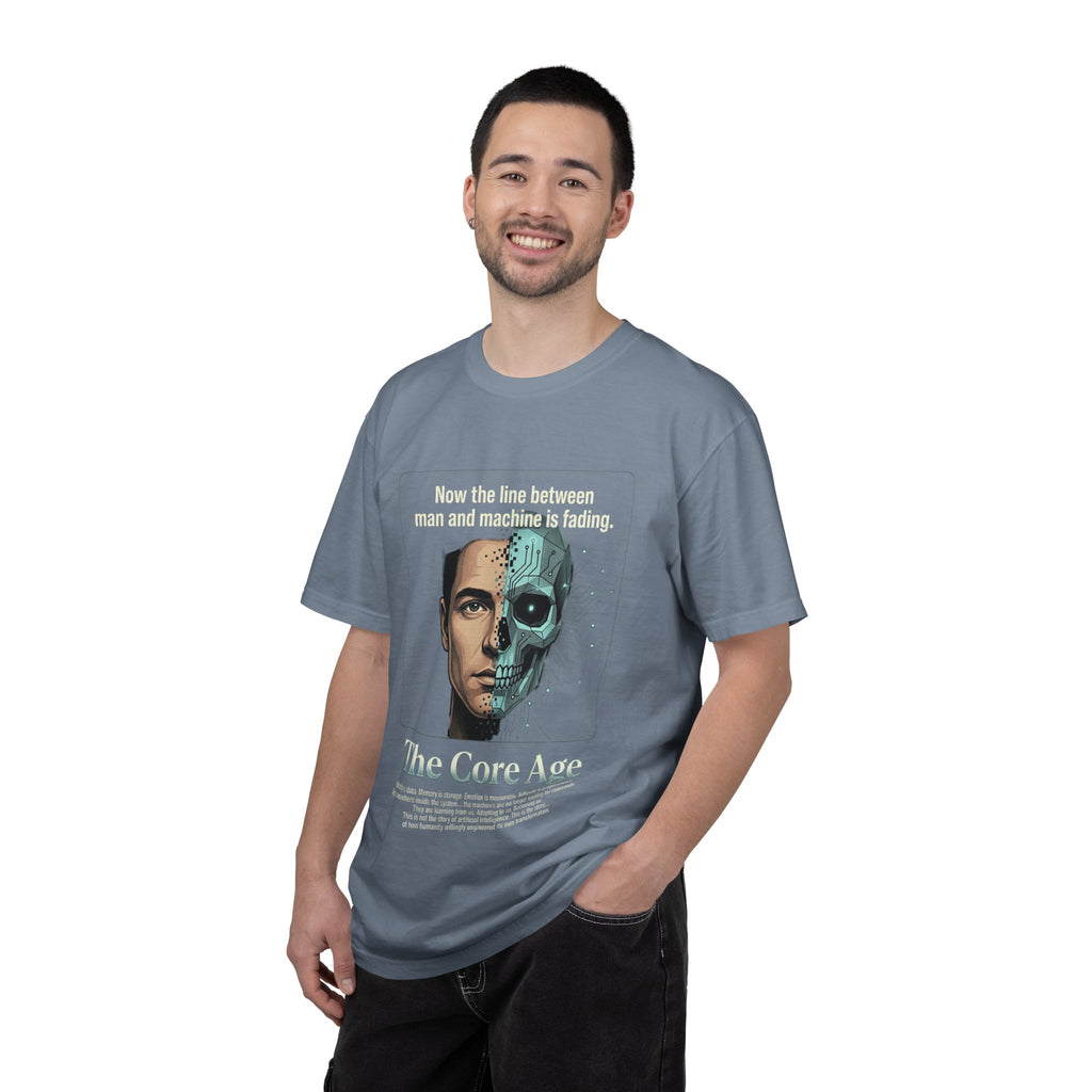 Power Runs Black AI Fusion Graphic T-Shirt — "The Core Age" Split Face Design by Power Runs Black