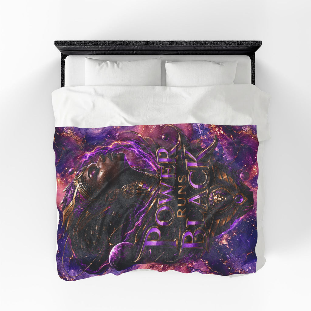 Power Runs Black Velveteen Plush Blanket - "Power Runs Black" Inspirational Afrocentric Throw Blanket by Power Runs Black