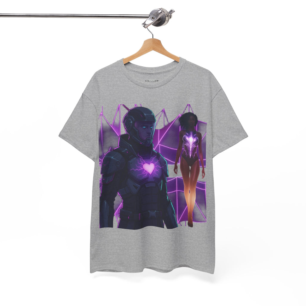 Power Run Black PRB Pretty Rich Bitch The Collection Purple Heart Cyberpunk Knight T-Shirt | Futuristic Armor Sci‑Fi Tee by Printify