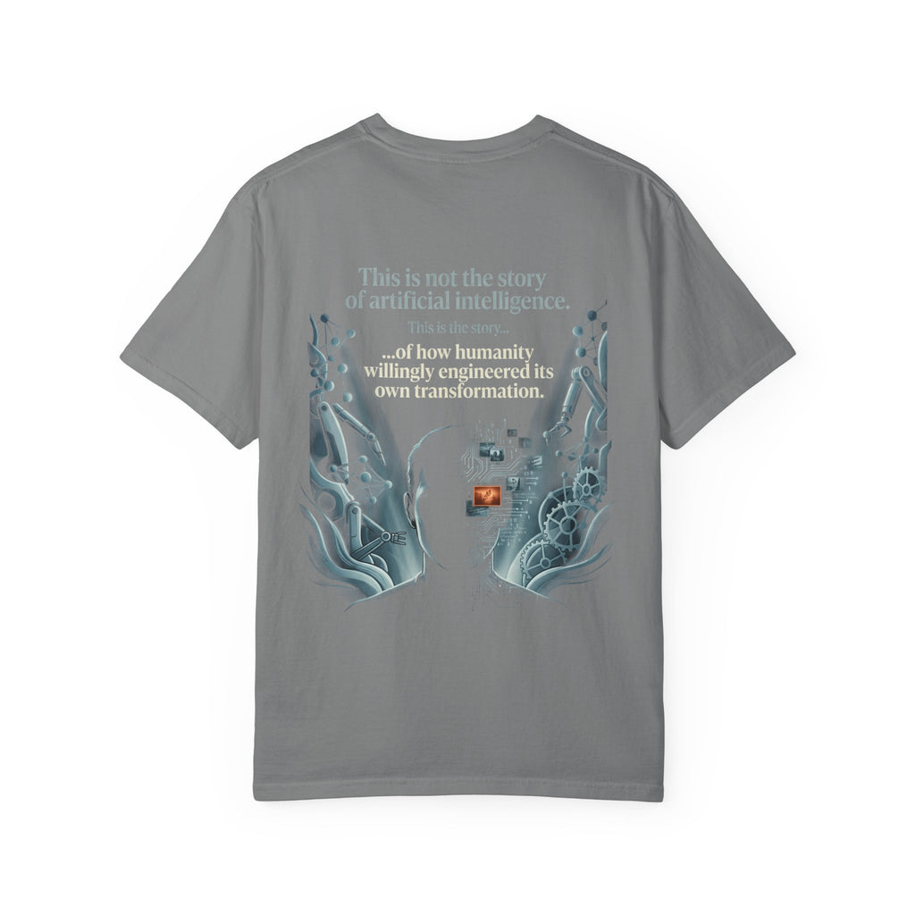 Power Runs Black AI Fusion Graphic T-Shirt — "The Core Age" Split Face Design by Power Runs Black