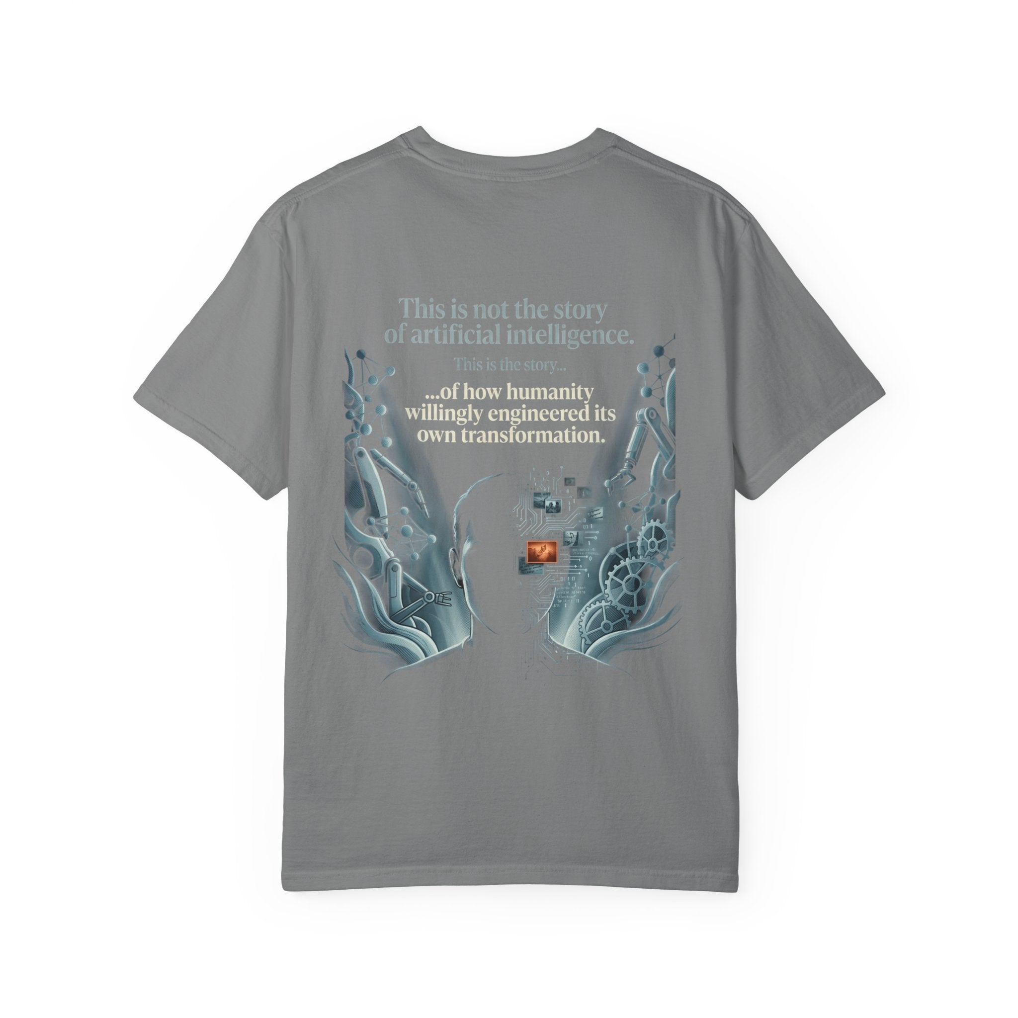 Power Runs Black AI Fusion Graphic T-Shirt — "The Core Age" Split Face Design by Power Runs Black