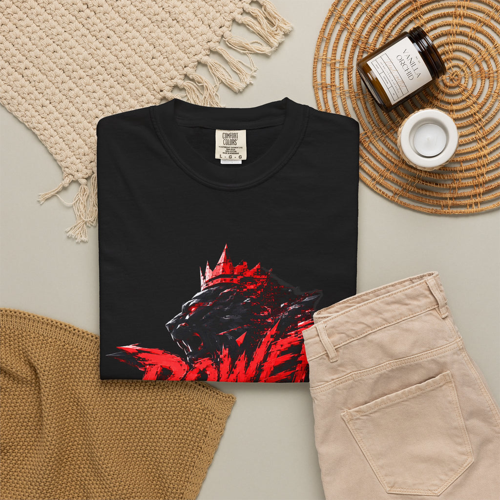 Power Runs Black T-shirt | Wolf Silhouette, Red Black Graphic Tee by Power Runs Black
