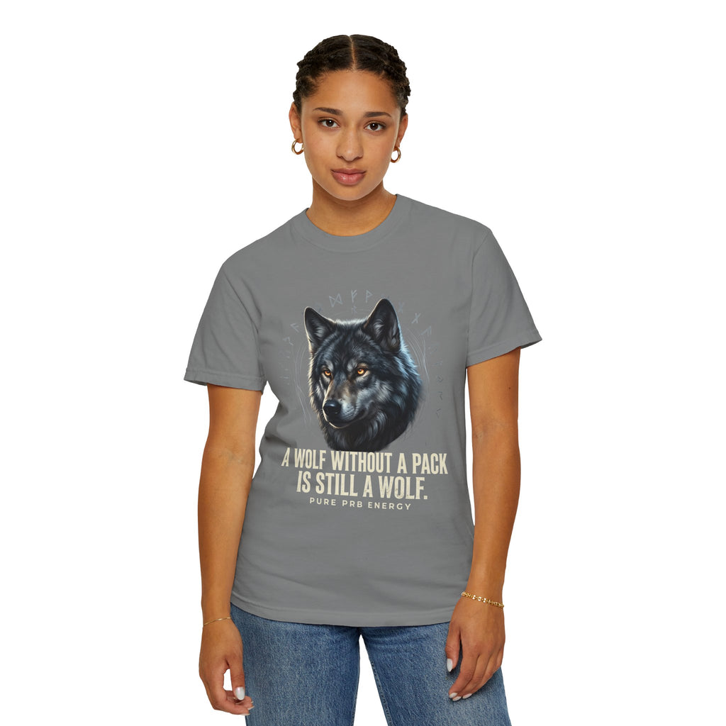 PRB Wolf Graphic T-Shirt — "A Wolf Without a Pack Is Still a Wolf" Inspirational Tee by Printify