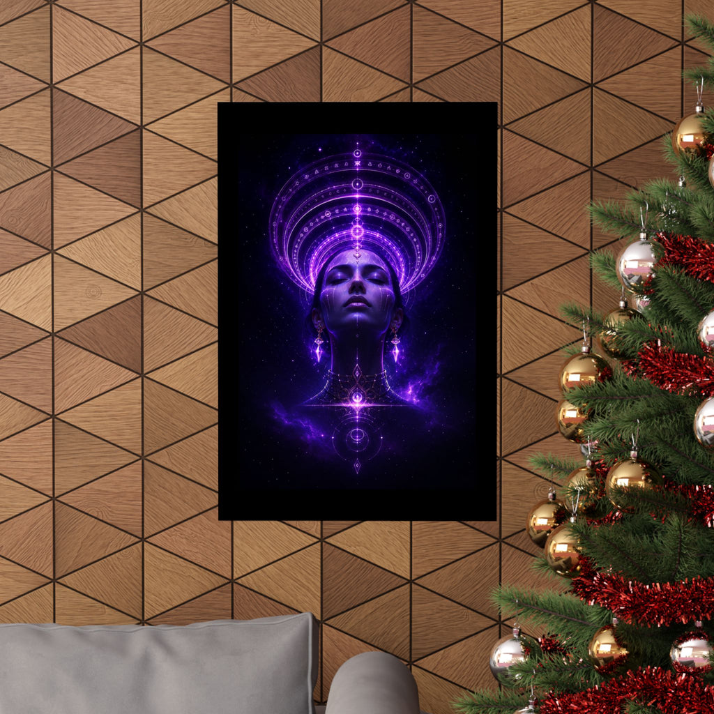 Power Runs Black Cosmic Goddess Poster — Purple Spiritual Wall Art Matte Vertical Print by Power Runs Black