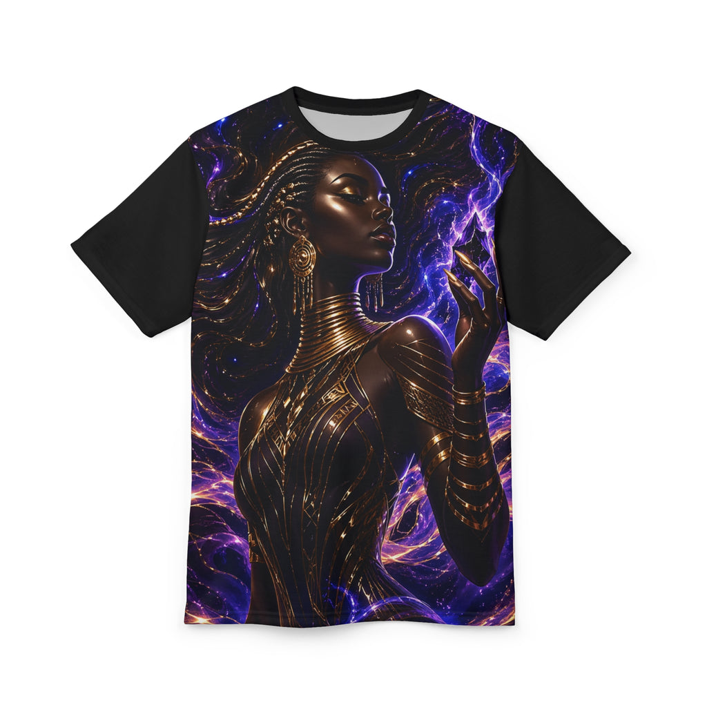 Power Runs Black PRB Afrofuturist Goddess All-Over Print Tee by Power Runs Black