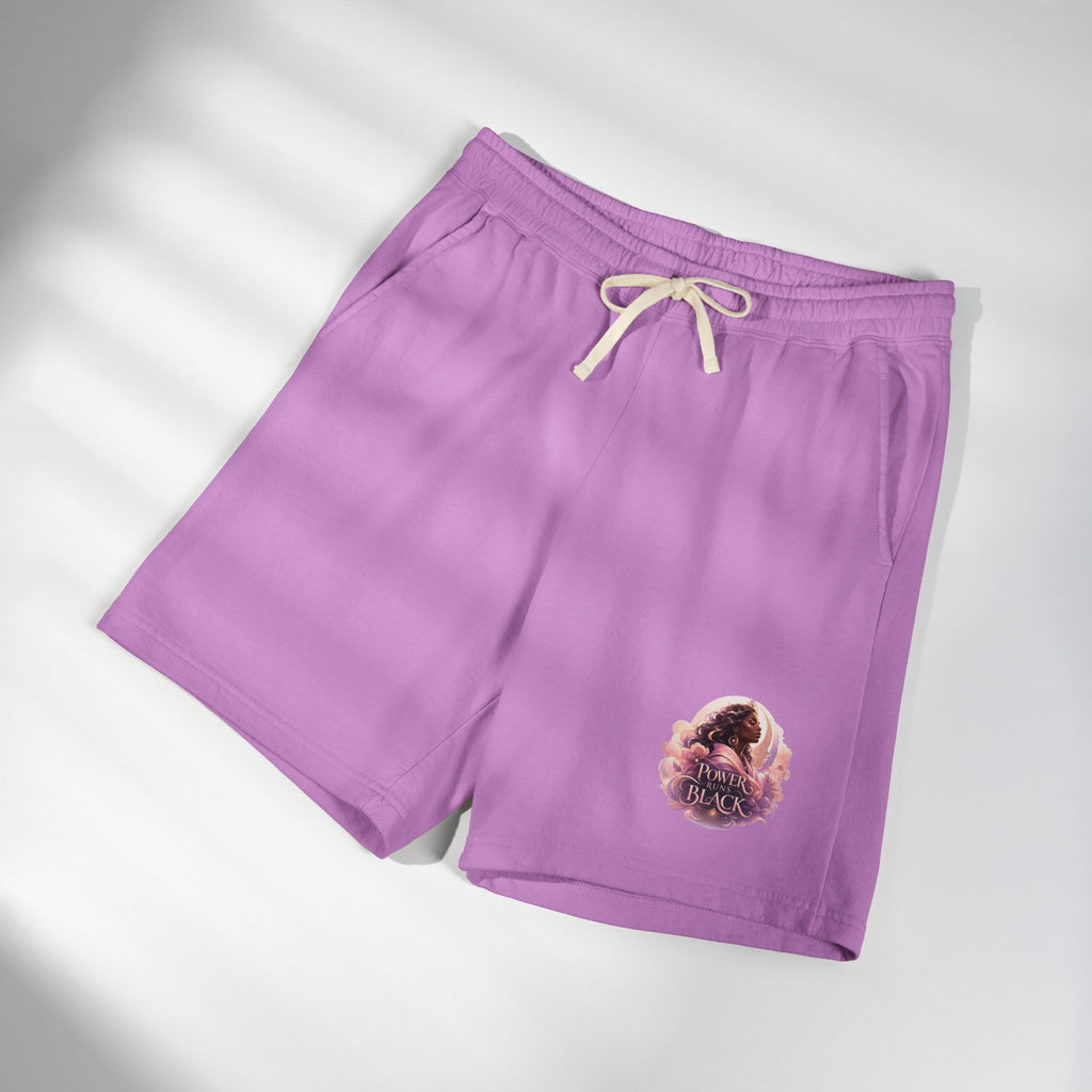 Power Runs Black Spirit Graphic Sweat Shorts — Cozy Lightweight Fleece Lounge Shorts by Printify