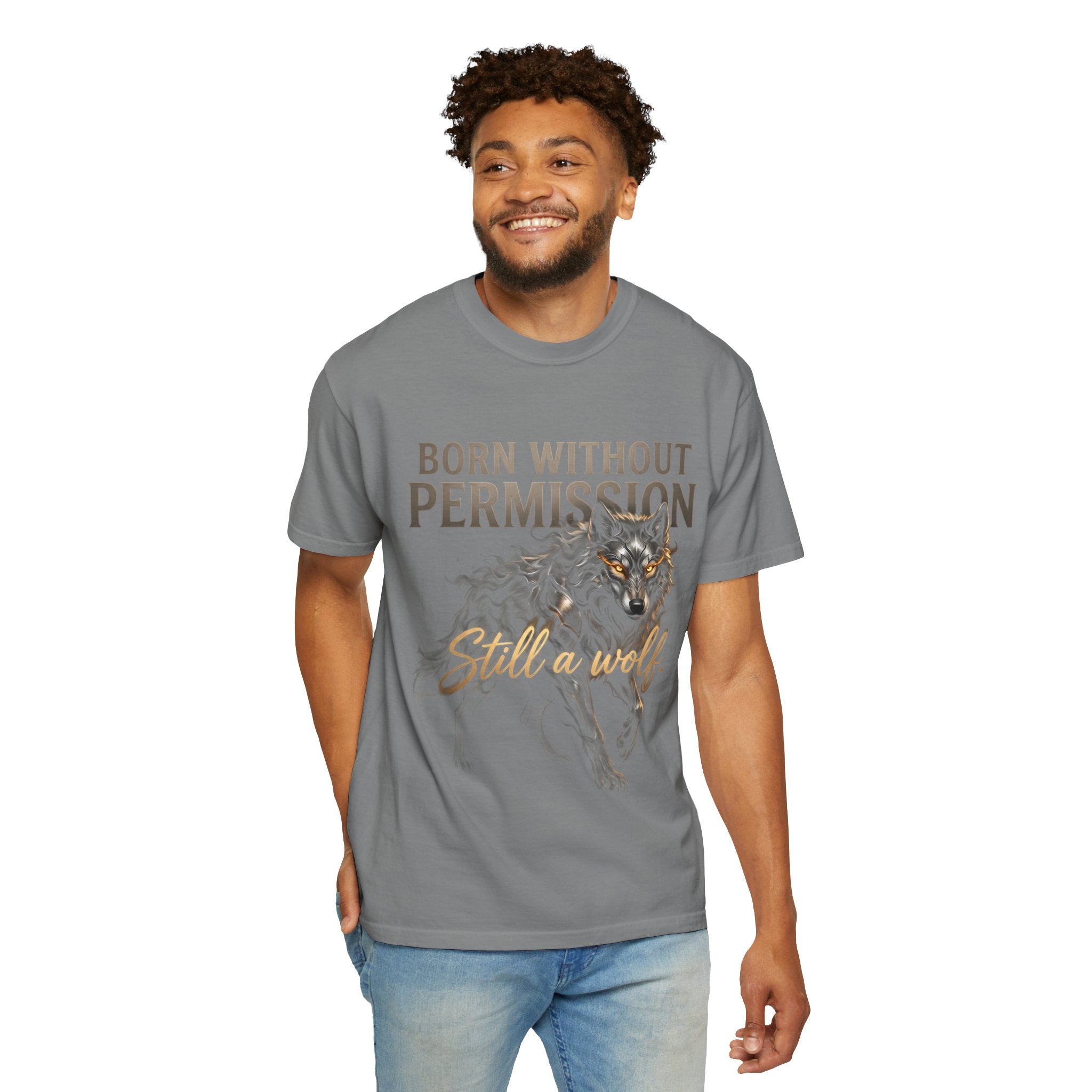 PRB Born Without Permission Wolf T-Shirt — Bold Wolf Graphic Tee by Printify