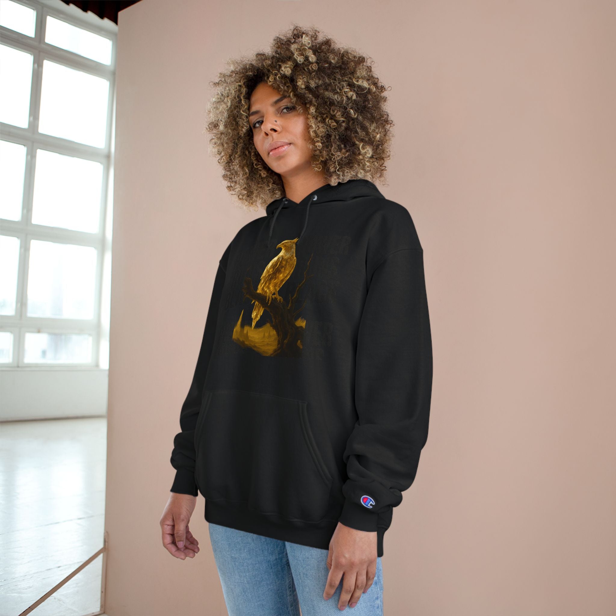 PRB Champion Hoodie — 'Power Runs Black' Golden Bird Graphic Pullover by Power Runs Black