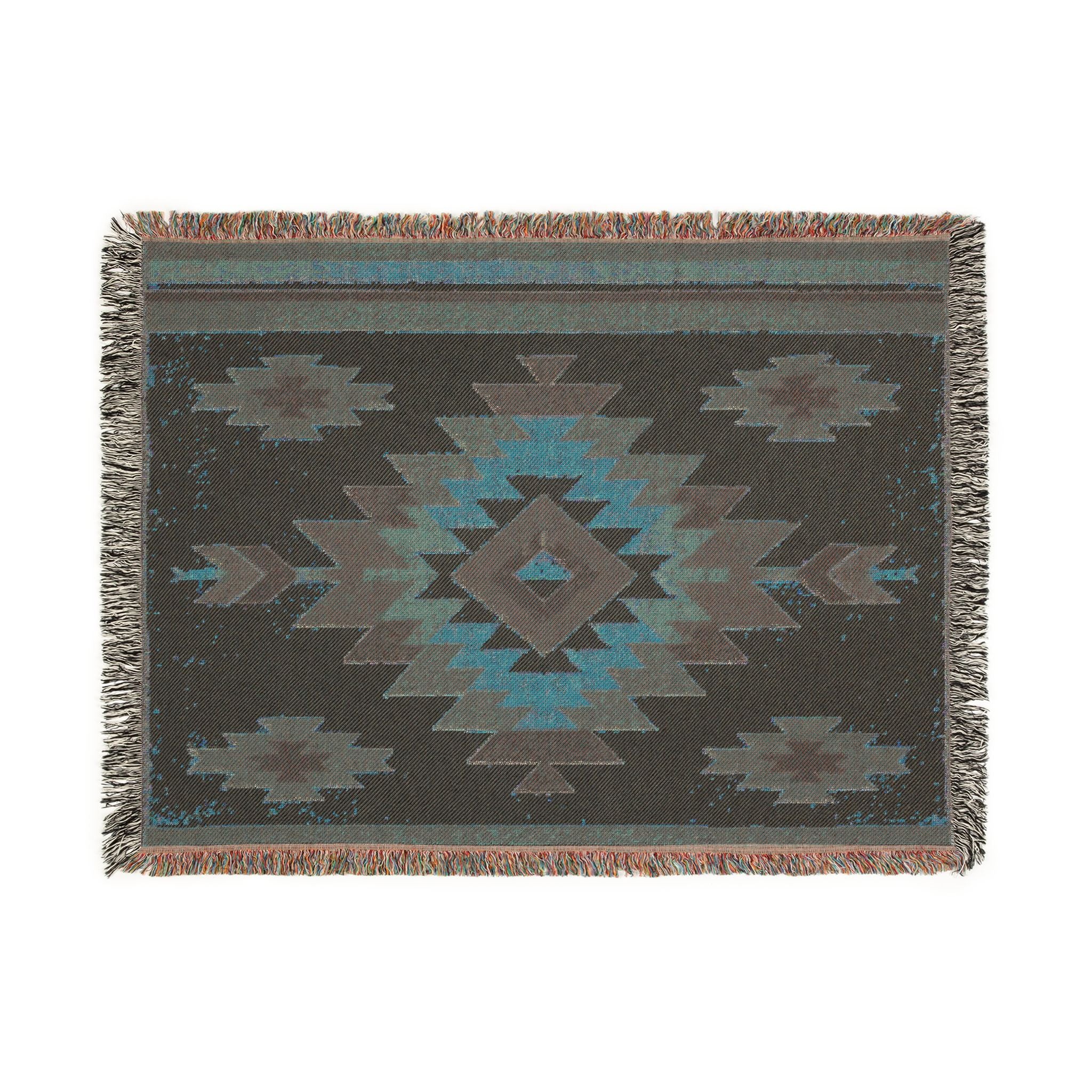 PRB Southwestern Navajo Diamond Woven Blanket | Aztec Throw Blanket by Power Runs Black