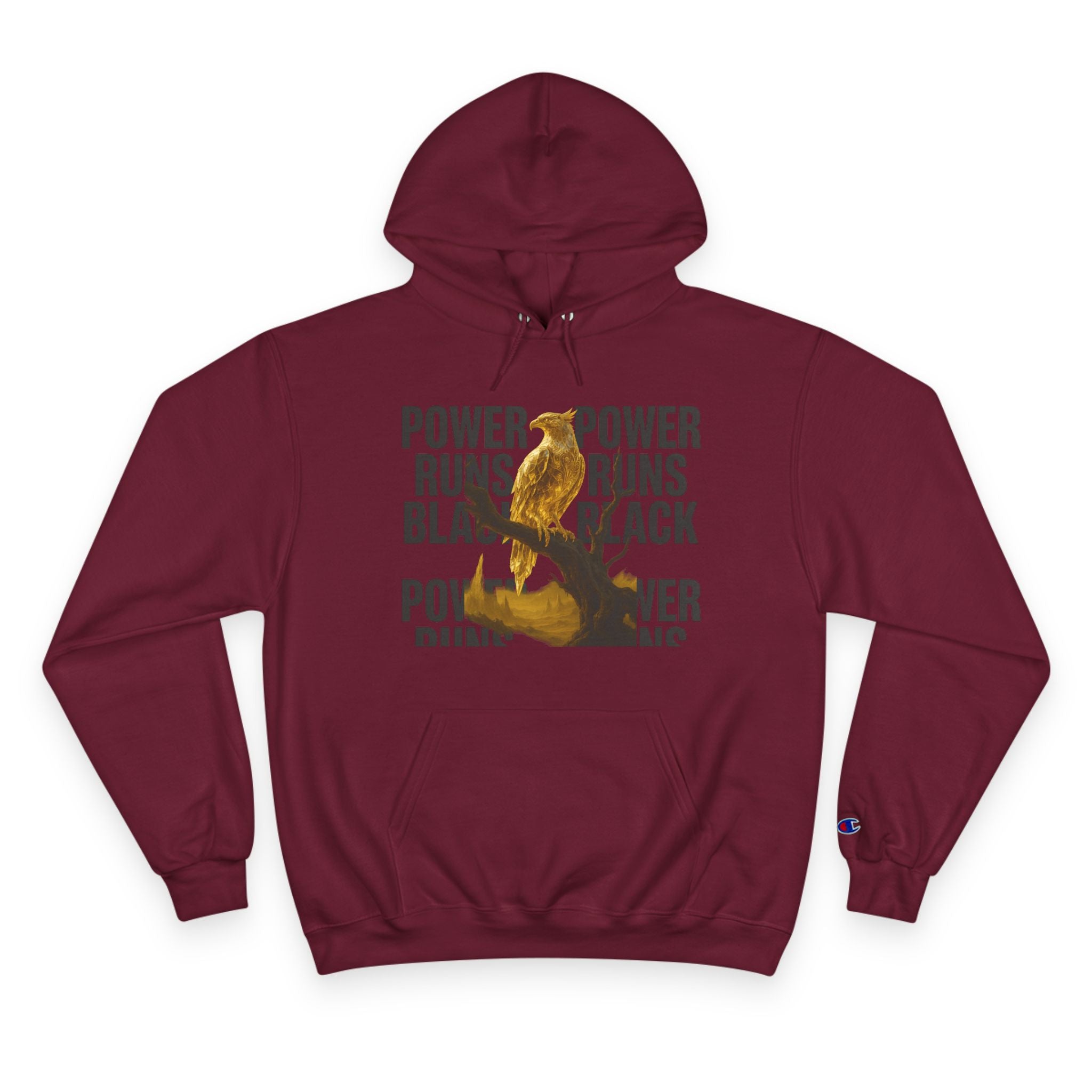 PRB Champion Hoodie — 'Power Runs Black' Golden Bird Graphic Pullover by Power Runs Black