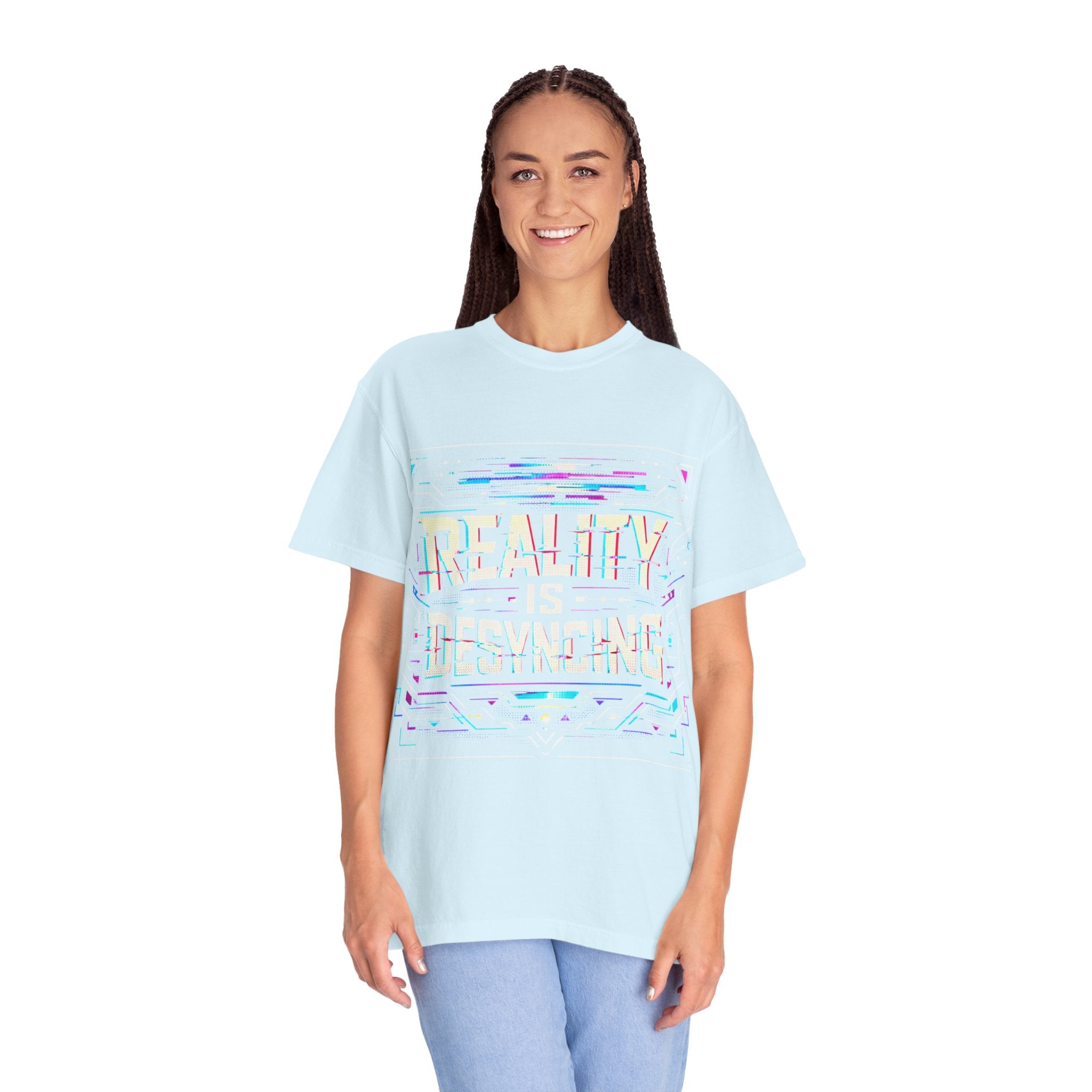 Power Runs Black PRB Glitchy Pastel "Reality Is Desyncing" T-Shirt by Printify