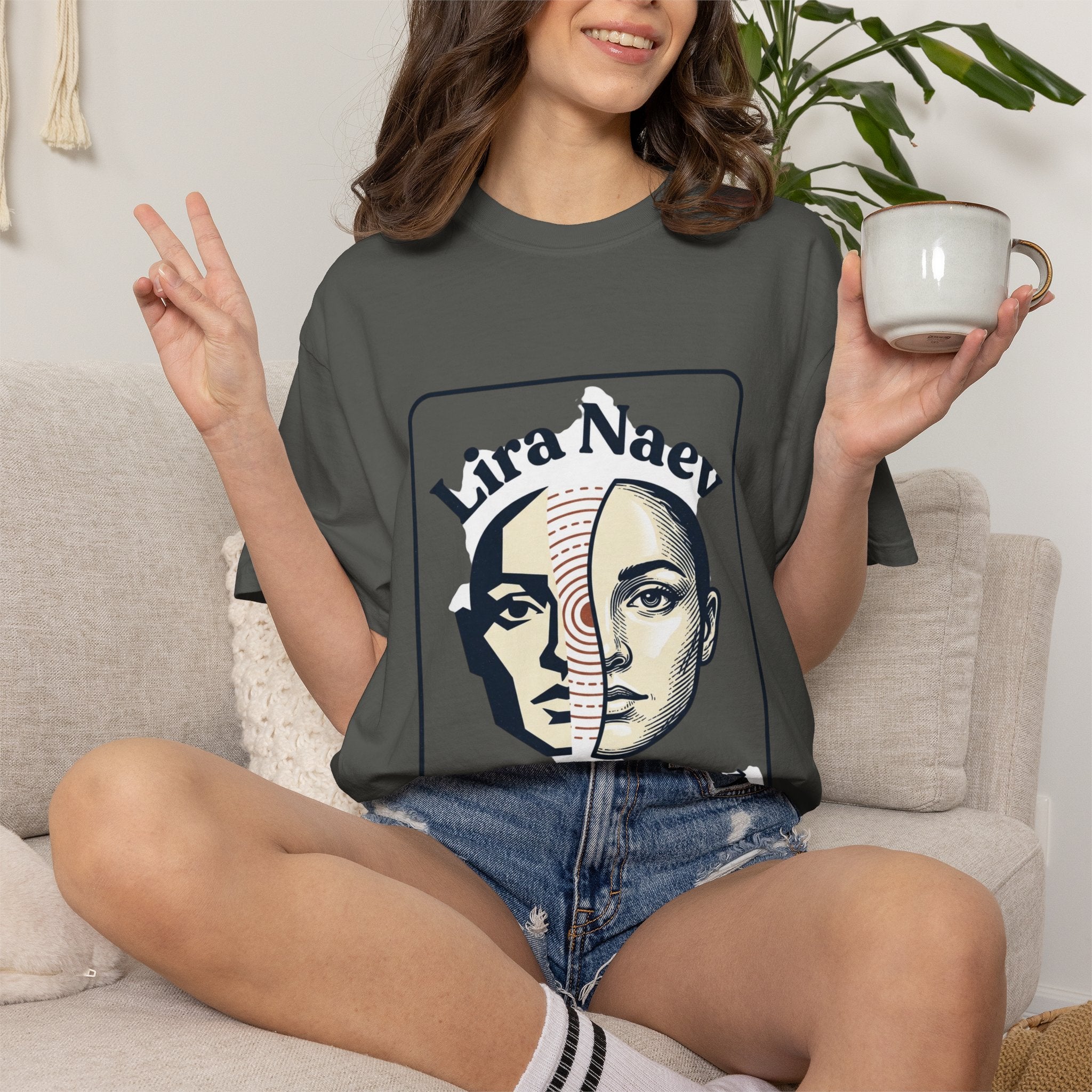 Power Runs Black PRB Lira Naev Split-Face Graphic T-Shirt — “Perception shifts the center” Statement Tee by Power Runs Black