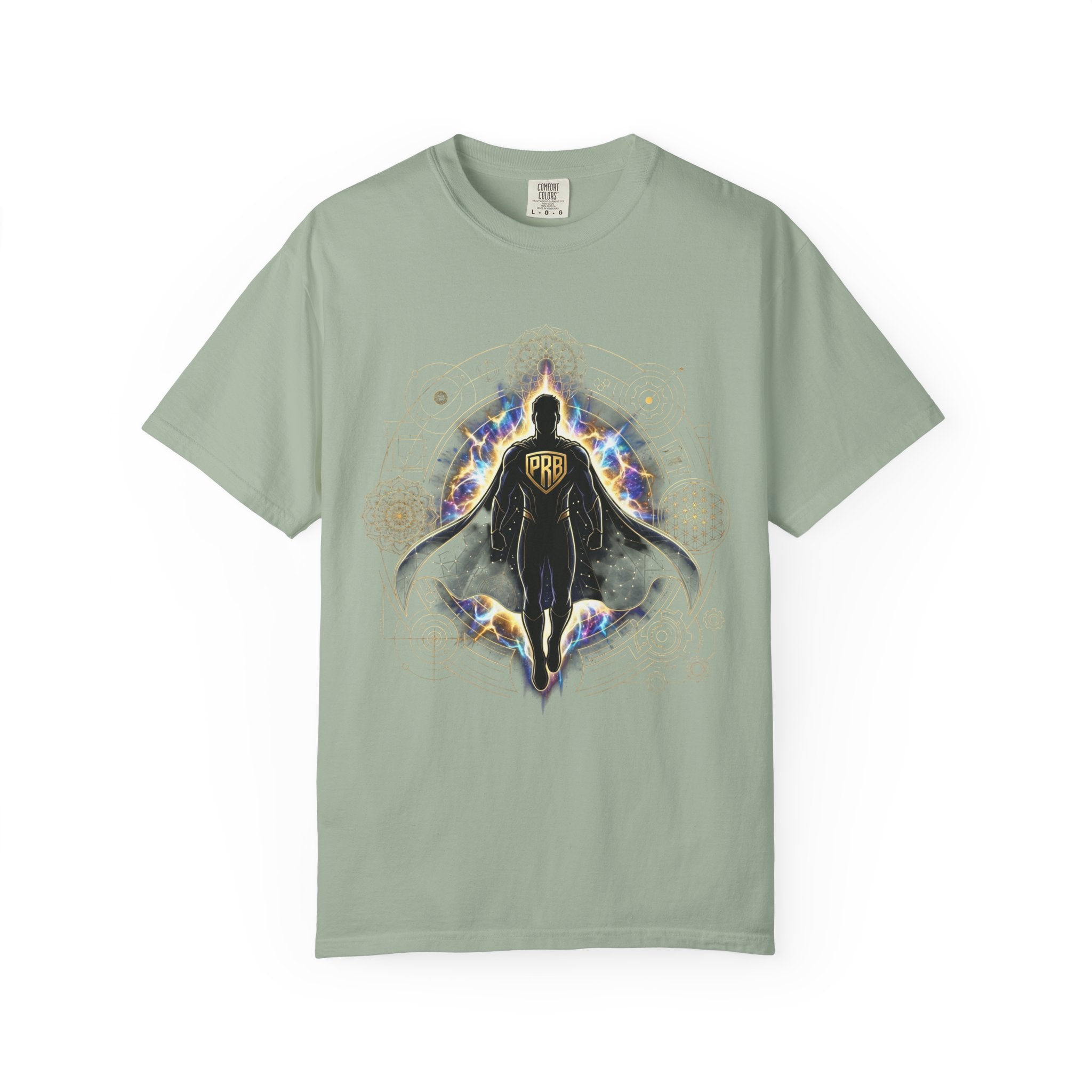 PRB Mystic Cloaked Hero Graphic T-Shirt | Cosmic Aura Geometric Streetwear Tee by Printify
