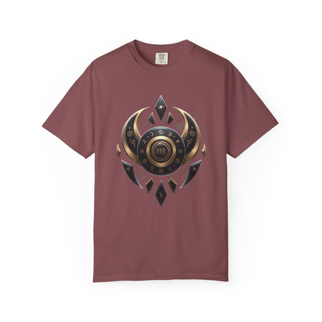 Power Runs Black Mystic Compass Disc T-Shirt — Geometric Gold & Black Emblem Tee by Printify