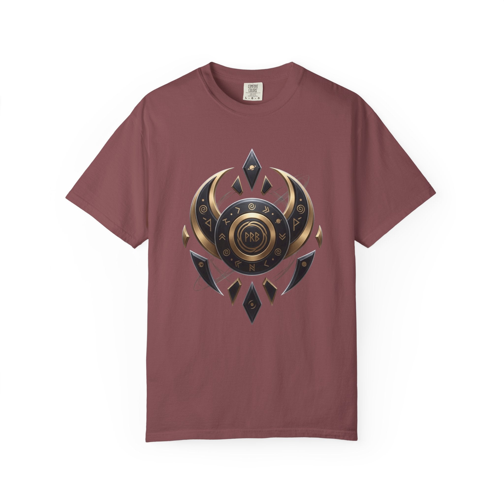 Power Runs Black Mystic Compass Disc T-Shirt — Geometric Gold & Black Emblem Tee by Printify
