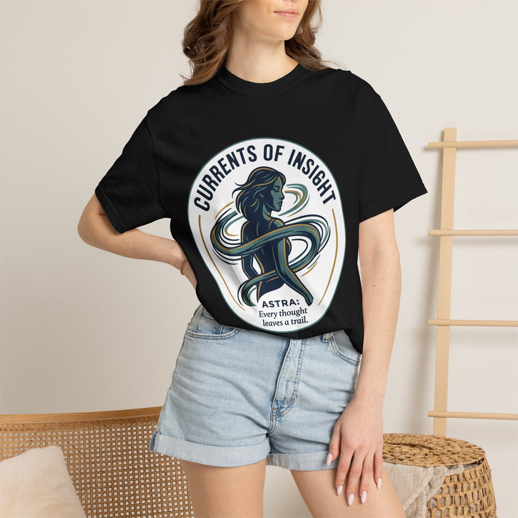 Power Runs Black Currents of Insight T-Shirt — 'Astra: Every thought leaves a trail' Graphic Tee by Power Runs Black