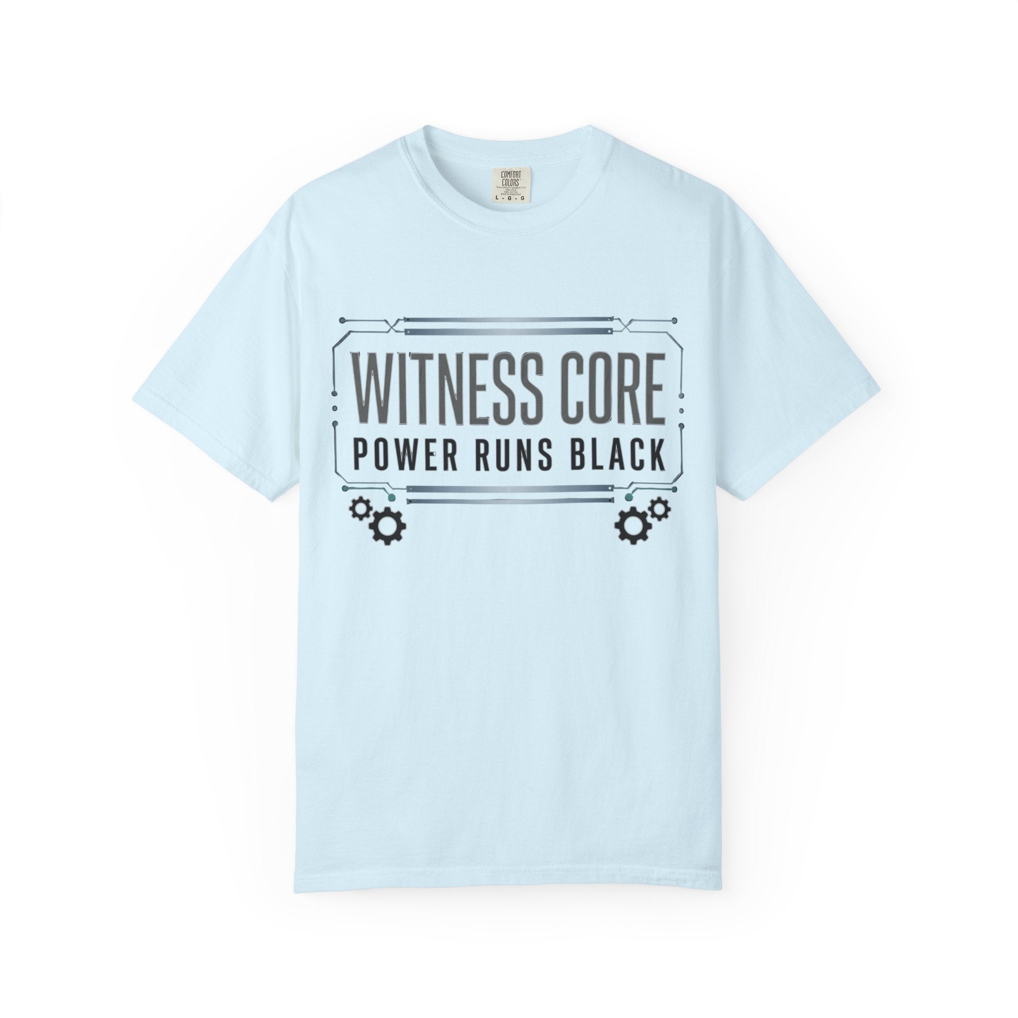 Printify PRB Witness Core Power Runs Black T-shirt | Tech Industrial Graphic Tee - T-Shirt