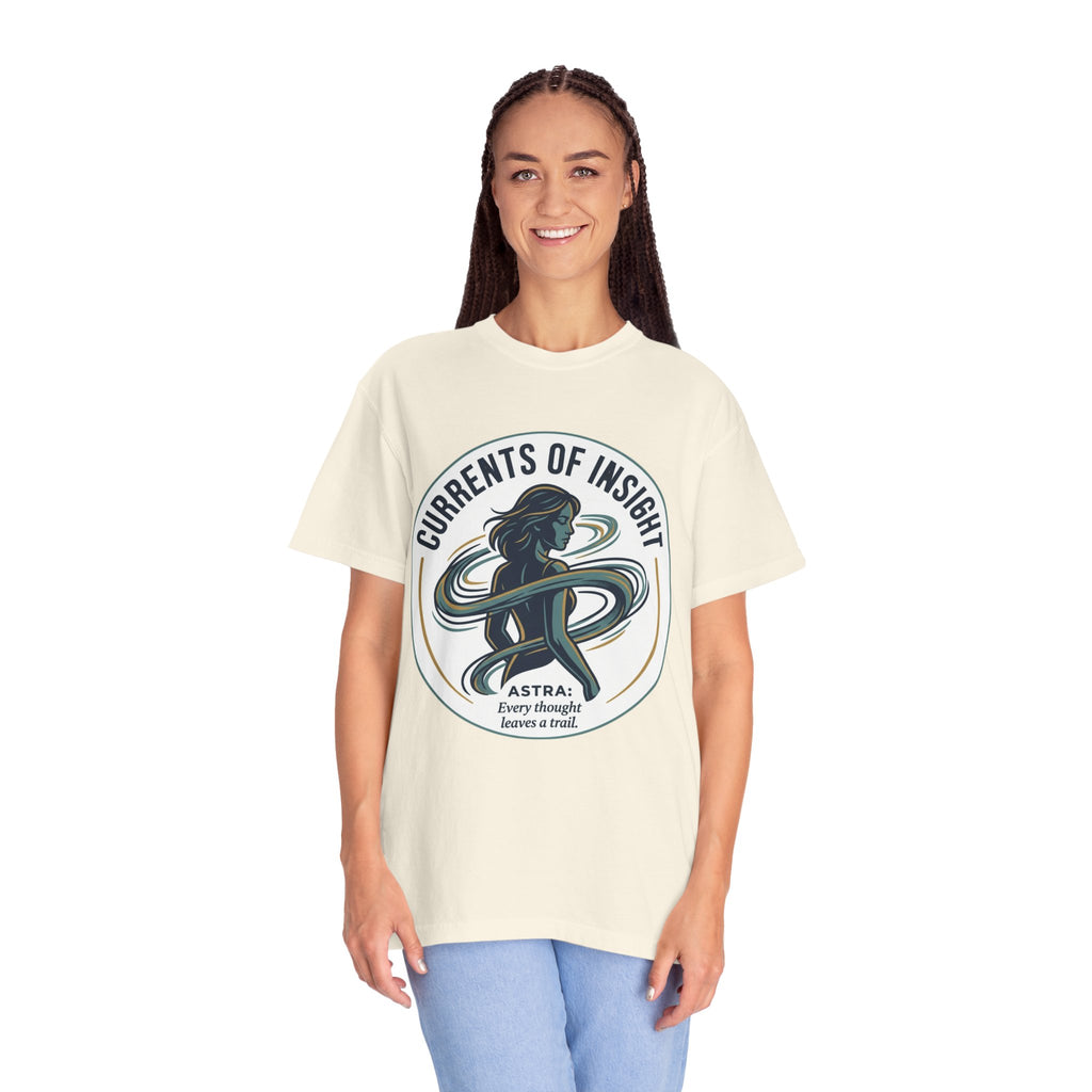Power Runs Black Currents of Insight T-Shirt — 'Astra: Every thought leaves a trail' Graphic Tee by Power Runs Black