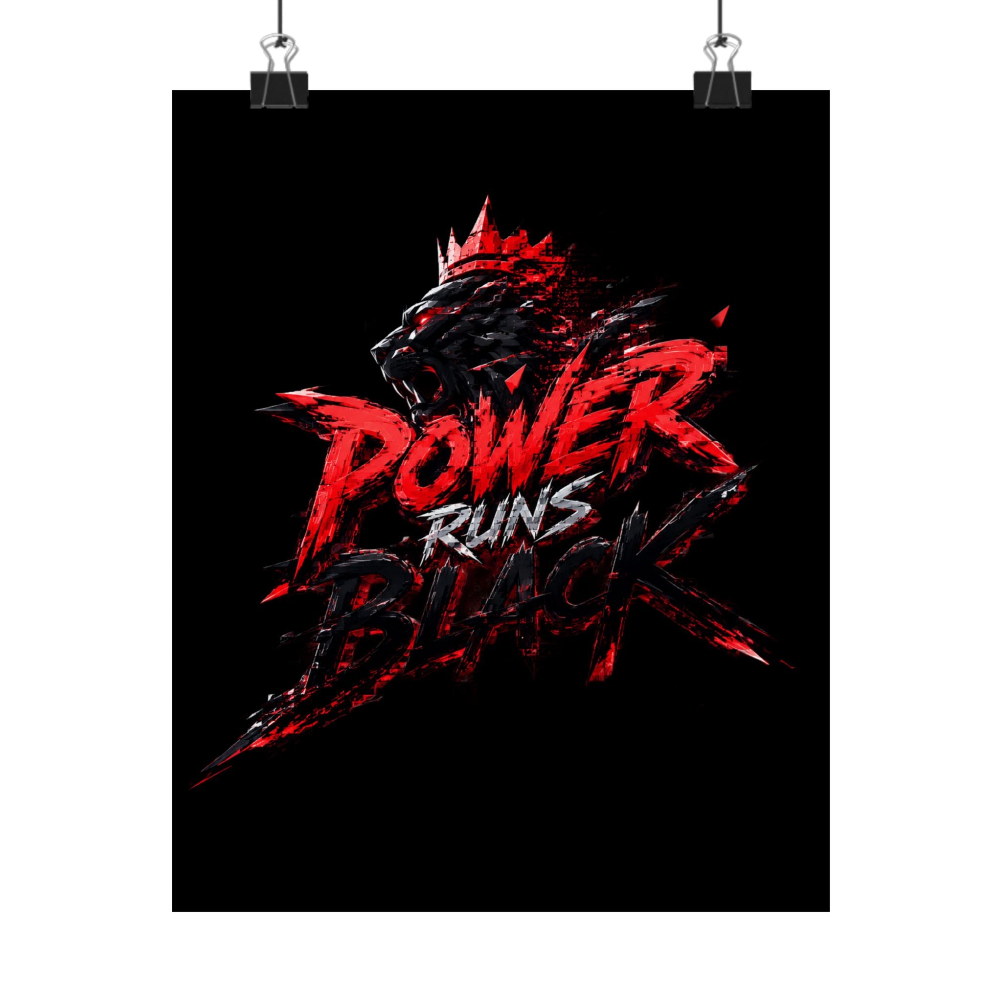 Power Runs Black Matte Poster — Red Panther Skull Graphic Wall Art by Power Runs Black
