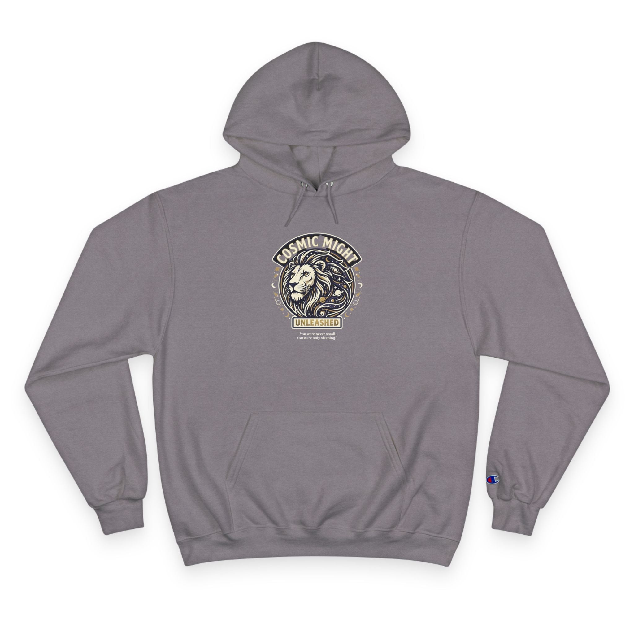 PRB Starforged Flex Cosmic Might Unleashed Lion Crest Hoodie — 'Unleashed' Athletic Champion Graphic Hoodie by Power Runs Black