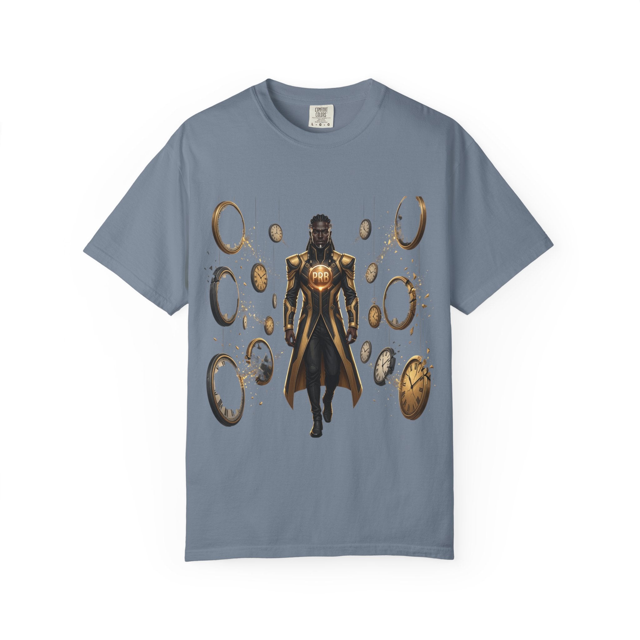 Printify PRB Time Mage Character Art T-Shirt | Floating Clocks, Fantasy Magic - T-Shirt
