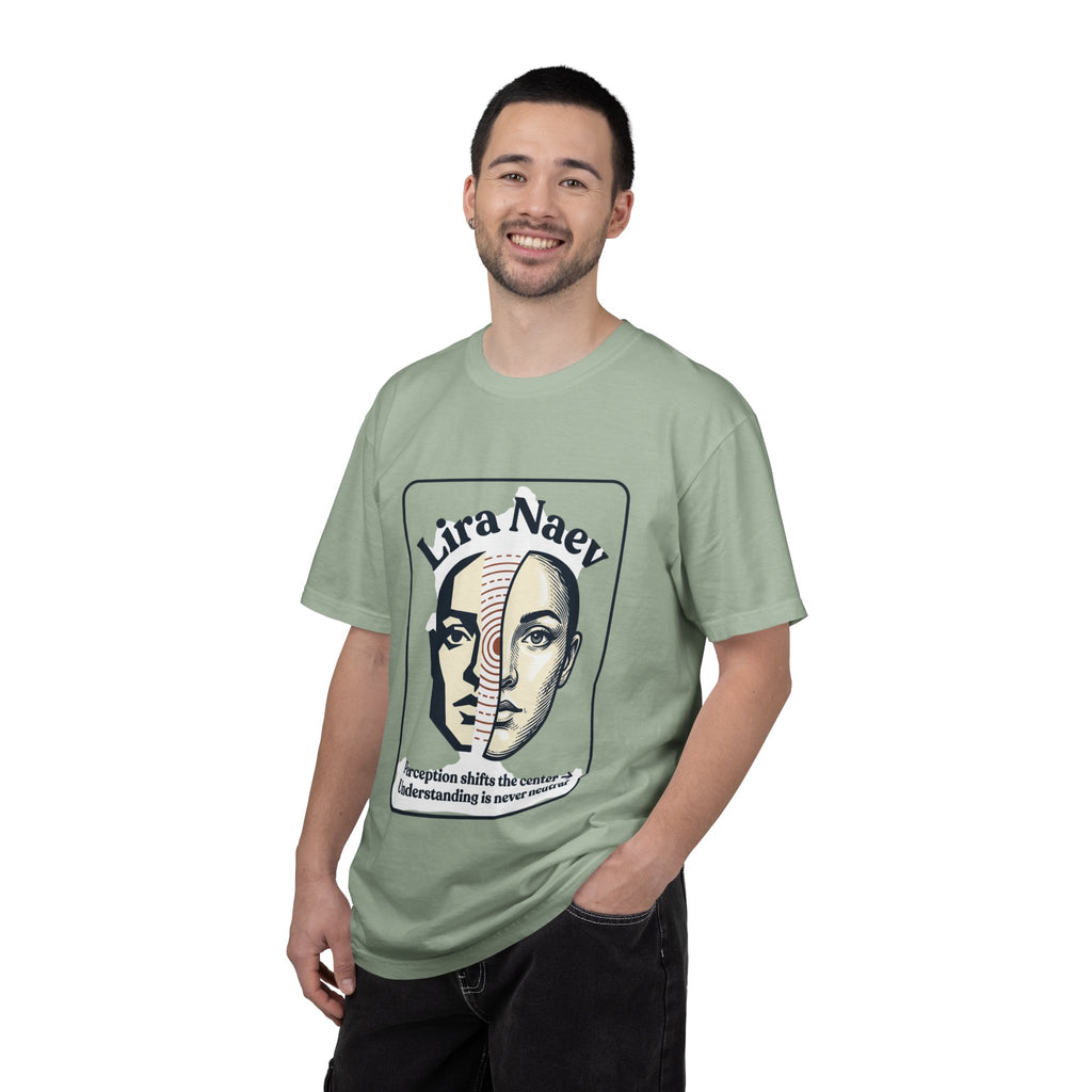 Power Runs Black PRB Lira Naev Split-Face Graphic T-Shirt — “Perception shifts the center” Statement Tee by Power Runs Black
