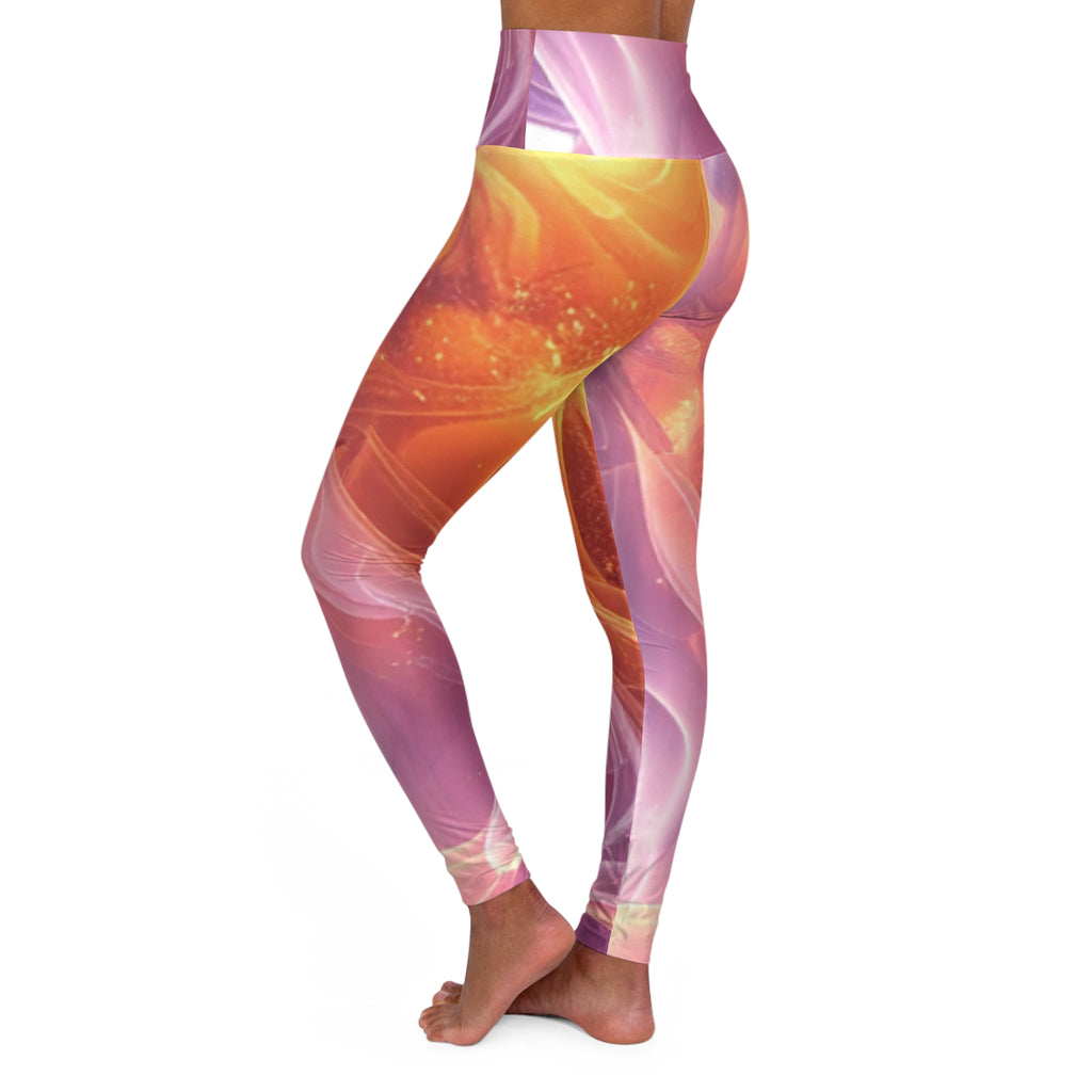 Power Runs Black Abstract Swirl Pattern High Waisted Leggings | Marbleized Pink Orange by Power Runs Black