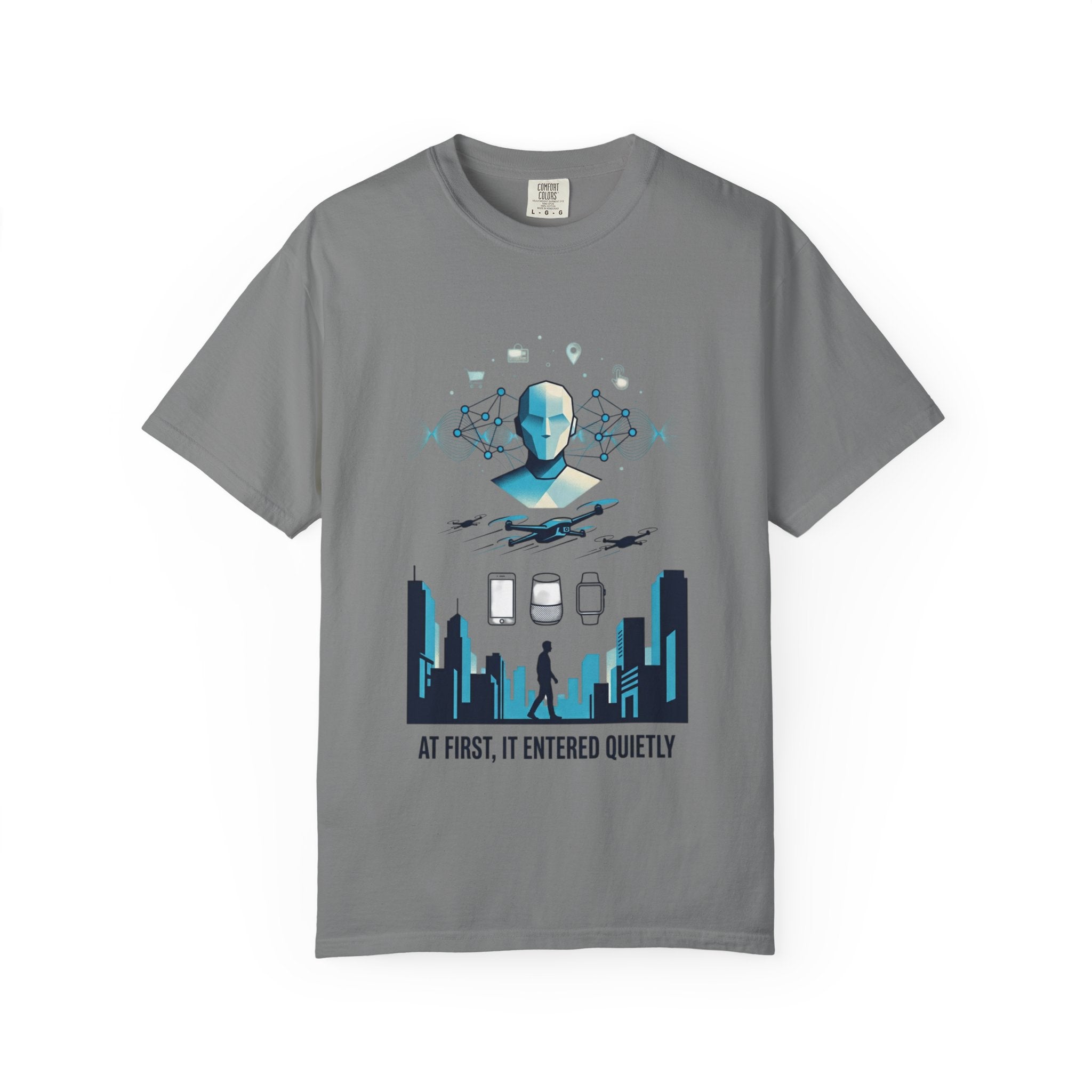 Power Runs Black AI Metropolis T-Shirt — 'At First, It Entered Quietly' Cybercity Graphic Tee by Concepts VS Entertainment/Tiktok shop