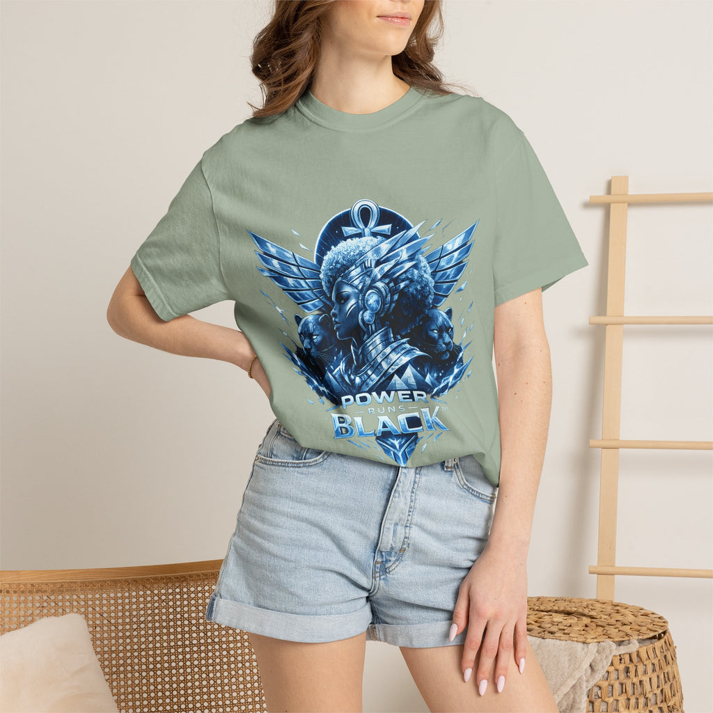 Power of Black Graphic T-Shirt — Egyptian Ankh Warrior Design by Power Runs Black