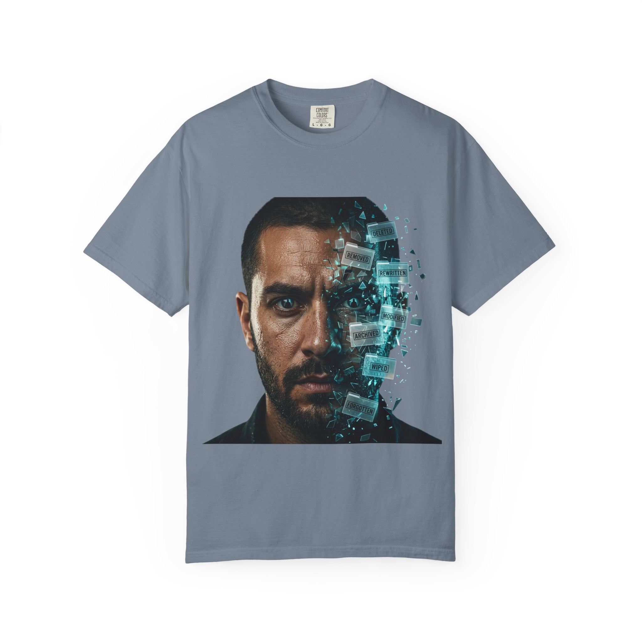Syndication Loop Cyberpunk Portrait Tee — Tech-Noir Graphic T-Shirt | Power Runs Black by Printify