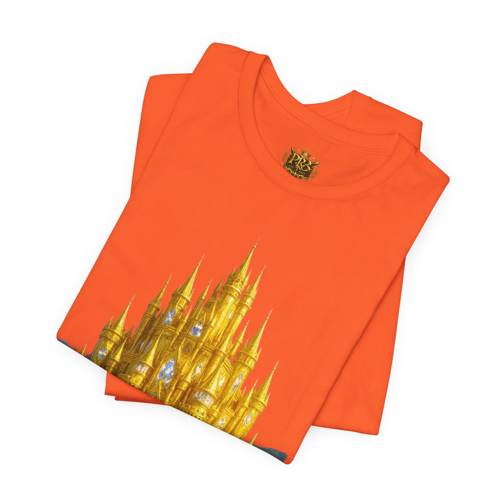 PRB Golden Fantasy Castle Tee | Magical Kingdom Illustration, Fairytale Scene by Printify