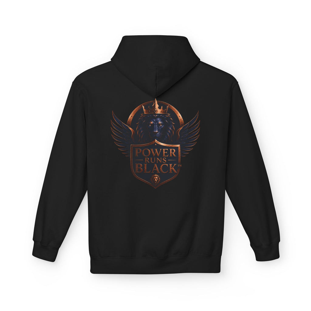 Power Runs Black crest hoodie | medieval shield with lions and wings by Power Runs Black