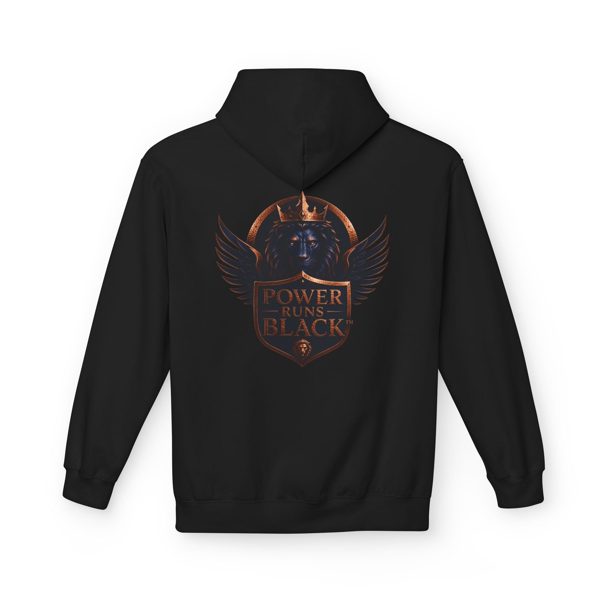 Power Runs Black crest hoodie | medieval shield with lions and wings by Power Runs Black