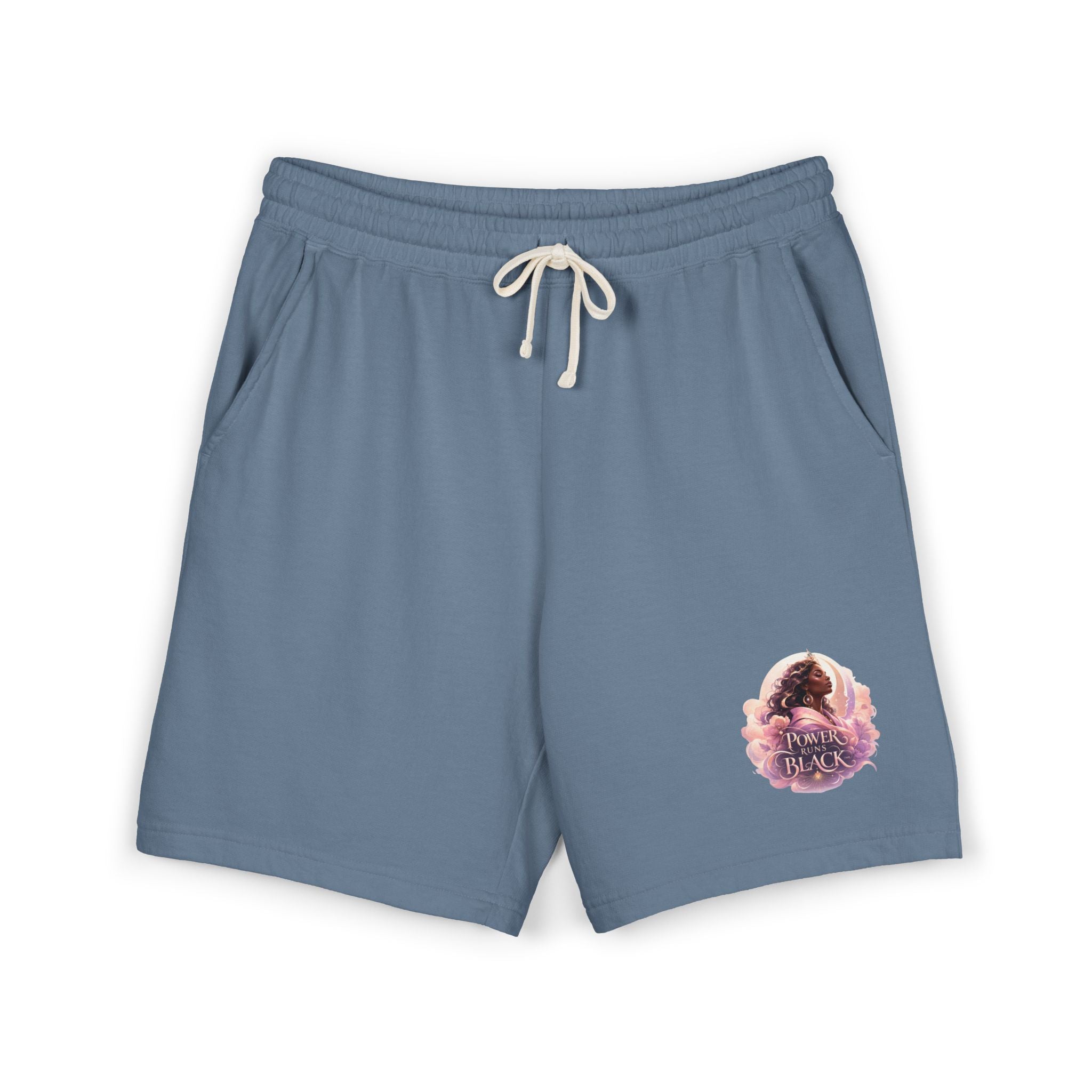 Power Runs Black Spirit Graphic Sweat Shorts — Cozy Lightweight Fleece Lounge Shorts by Printify