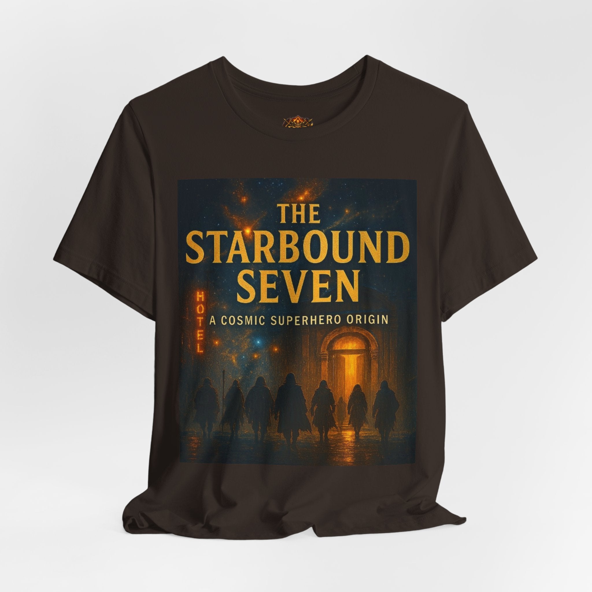 Power Runs Black PRB The Starbound Seven Tee – Retro Cosmic Superhero Poster Shirt by Power Runs Black