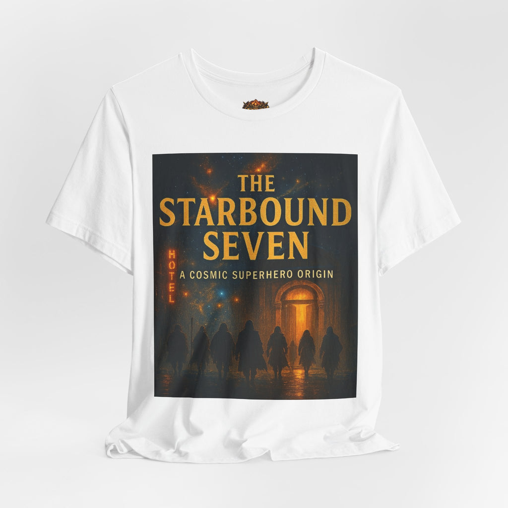 Power Runs Black PRB The Starbound Seven Tee – Retro Cosmic Superhero Poster Shirt by Power Runs Black