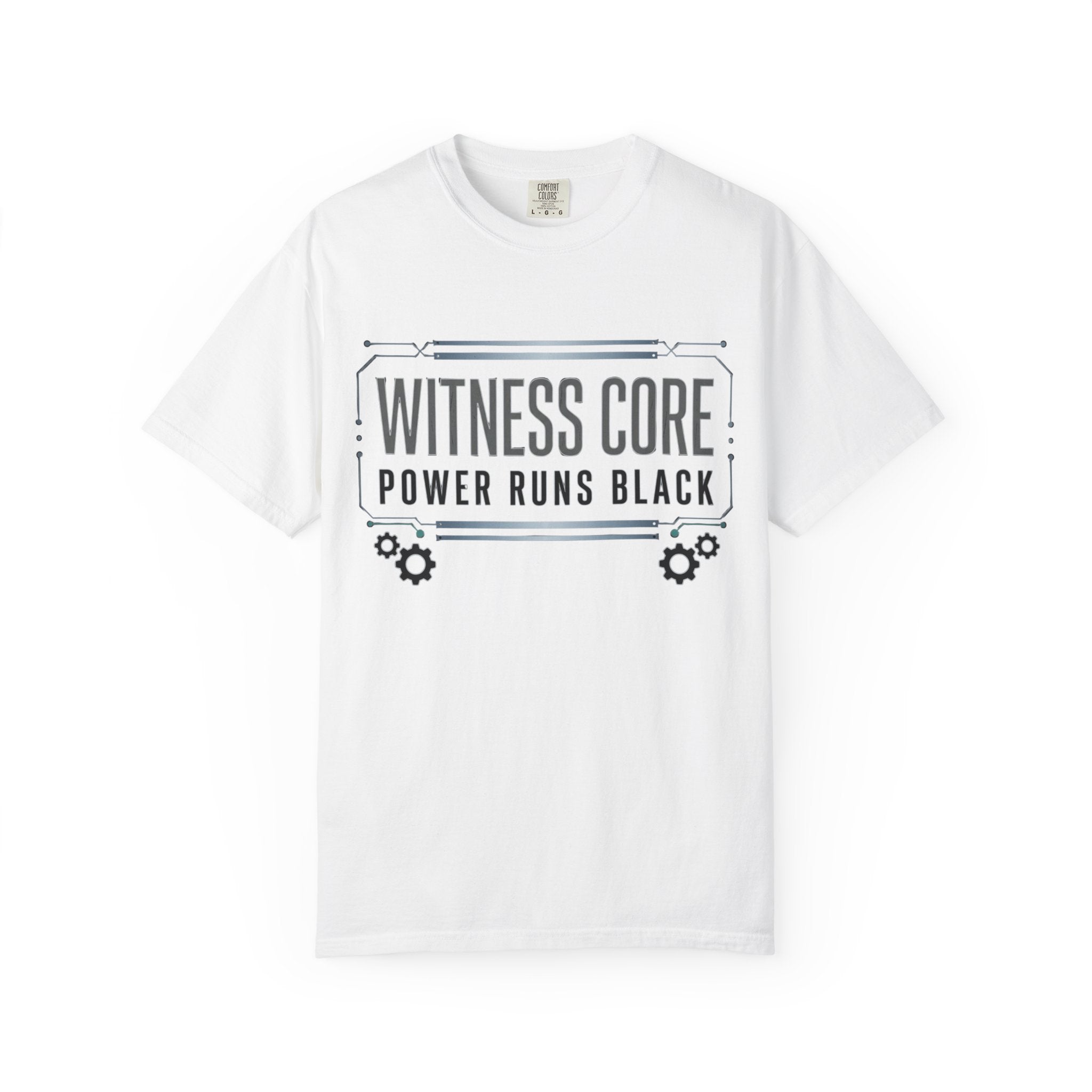 Printify PRB Witness Core Power Runs Black T-shirt | Tech Industrial Graphic Tee - T-Shirt