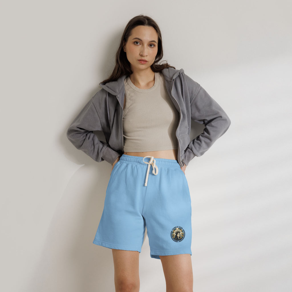 Power Runs Black Astra Star Graphic Sweat Shorts — Lightweight Fleece Lounge Shorts by Power Runs Black