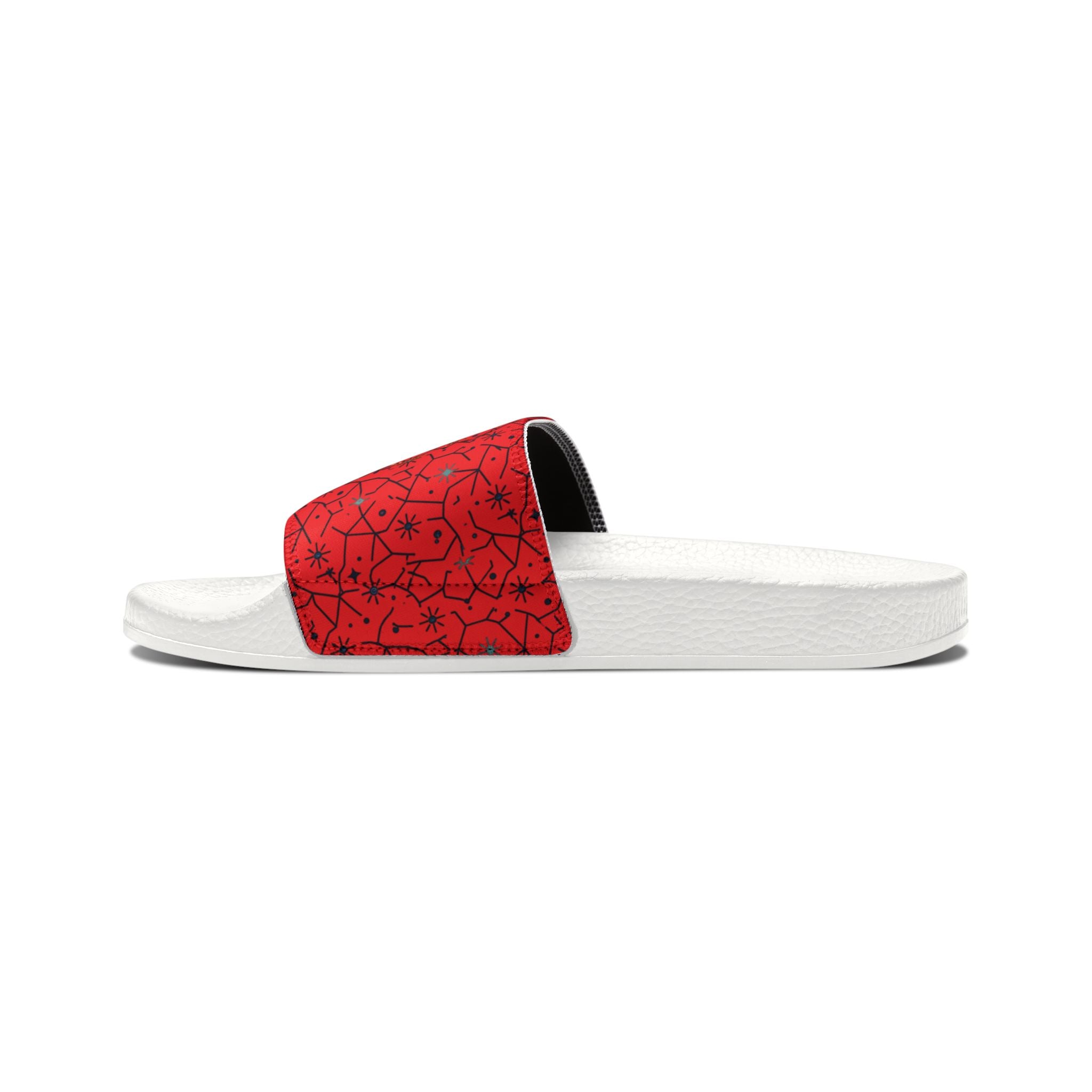 Power Runs Black Removable-Strap Sandals - Red Floral Pattern Slide Sandals for Women by Power Runs Black