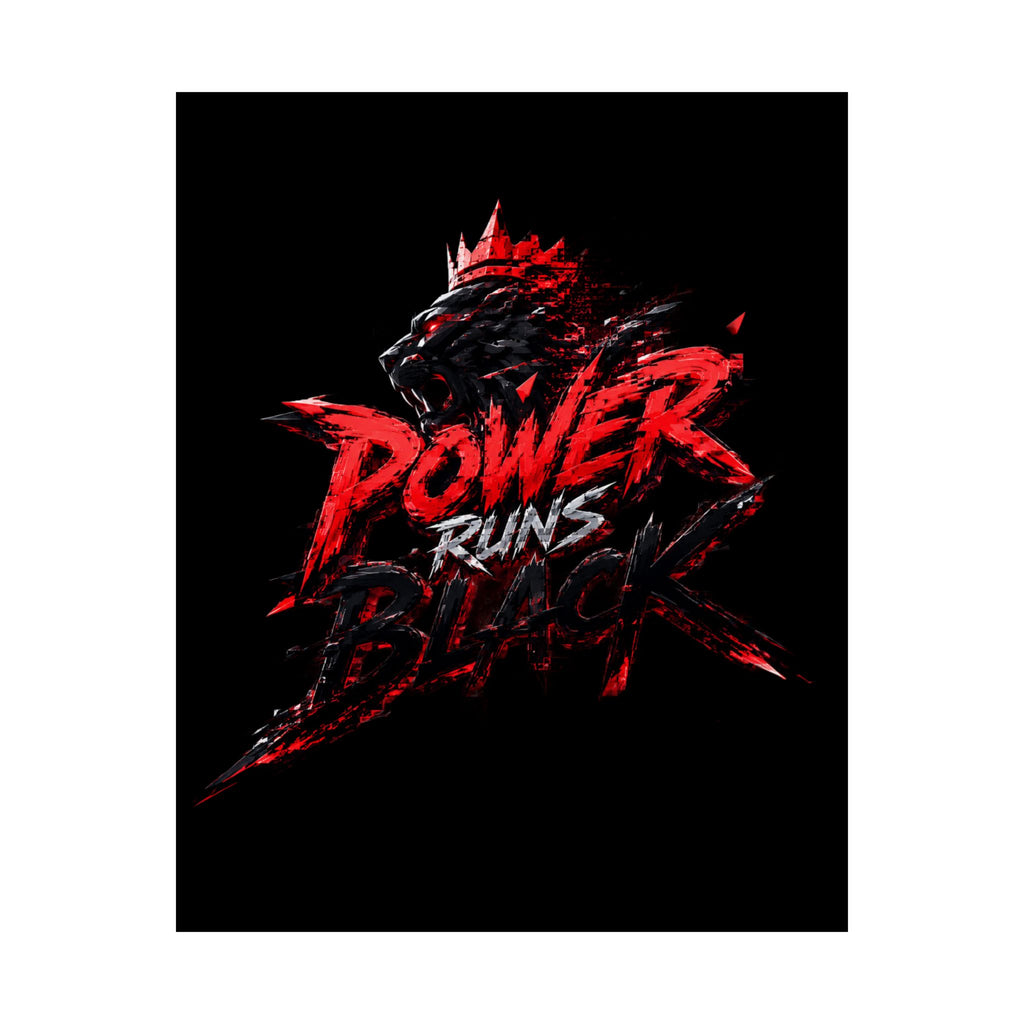 Power Runs Black Matte Poster — Red Panther Skull Graphic Wall Art by Power Runs Black