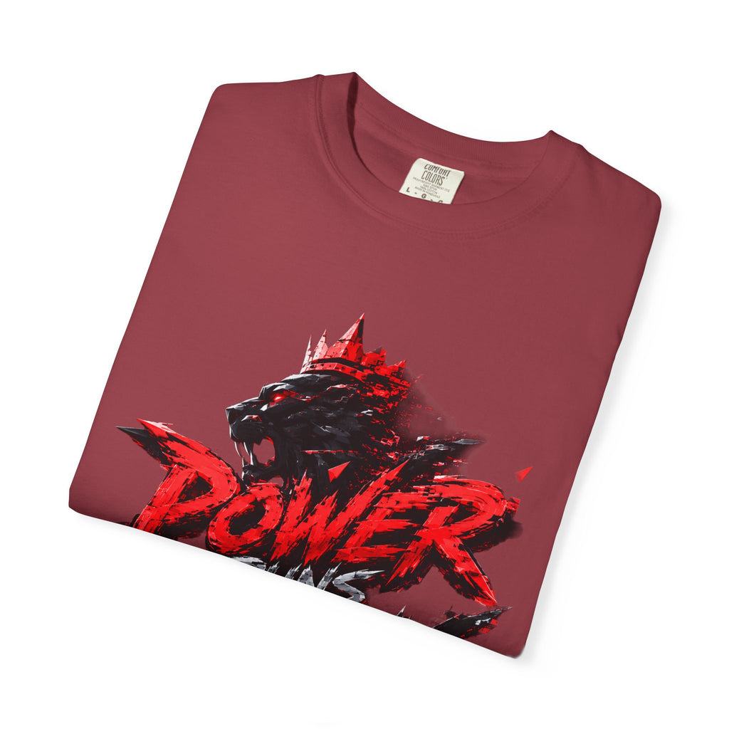 Power Runs Black T-shirt | Wolf Silhouette, Red Black Graphic Tee by Power Runs Black