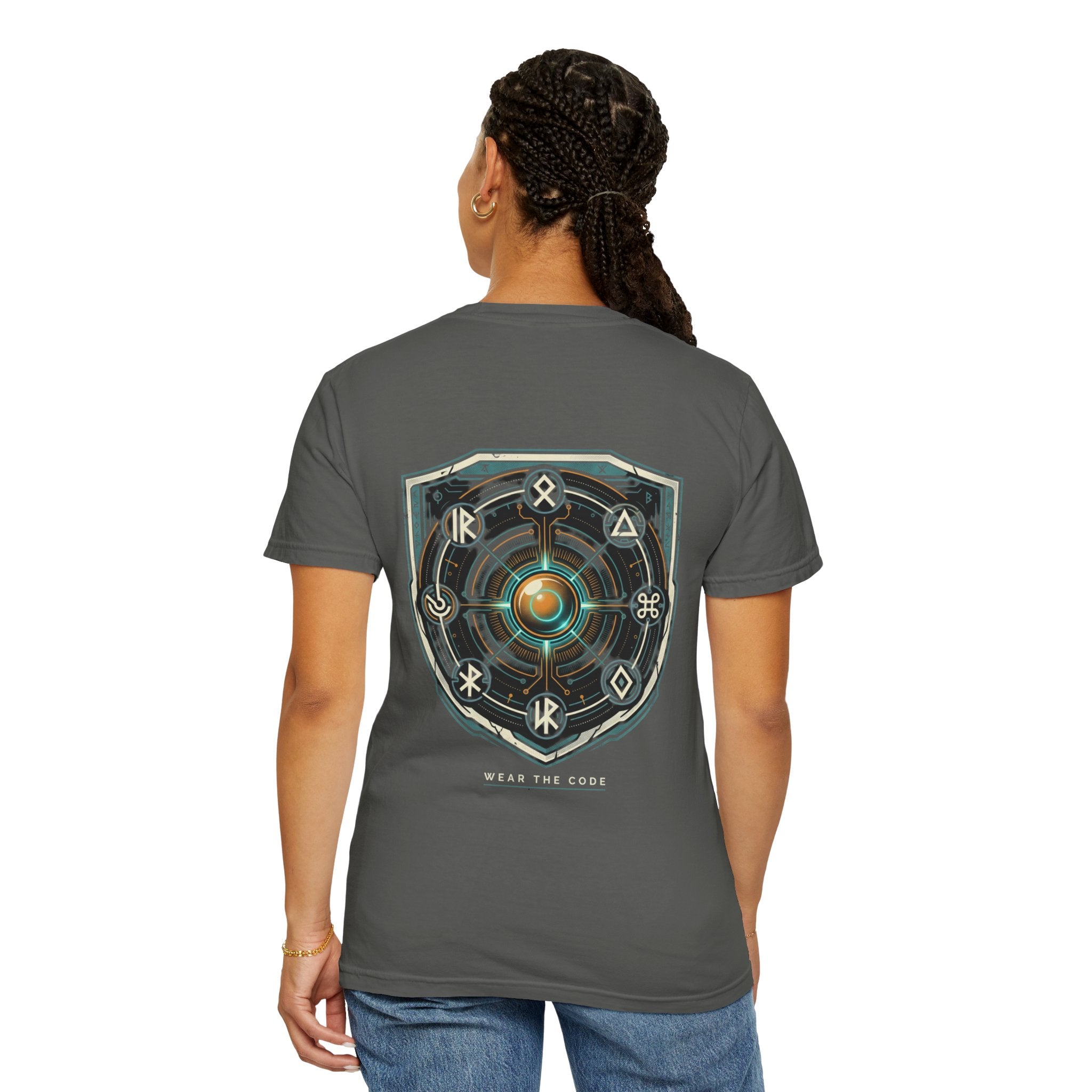 Power Runs Black PRB "Wear The Code" Mystic Shield T-Shirt — Geometric Sigil Graphic Tee by Printify