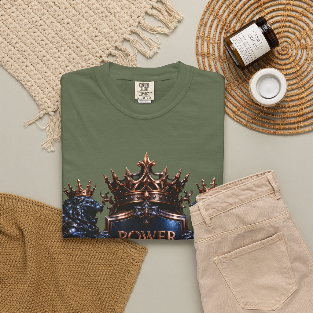 Power Runs Black Crest T-shirt | Heraldic Lion Shield Tee by Power Runs Black