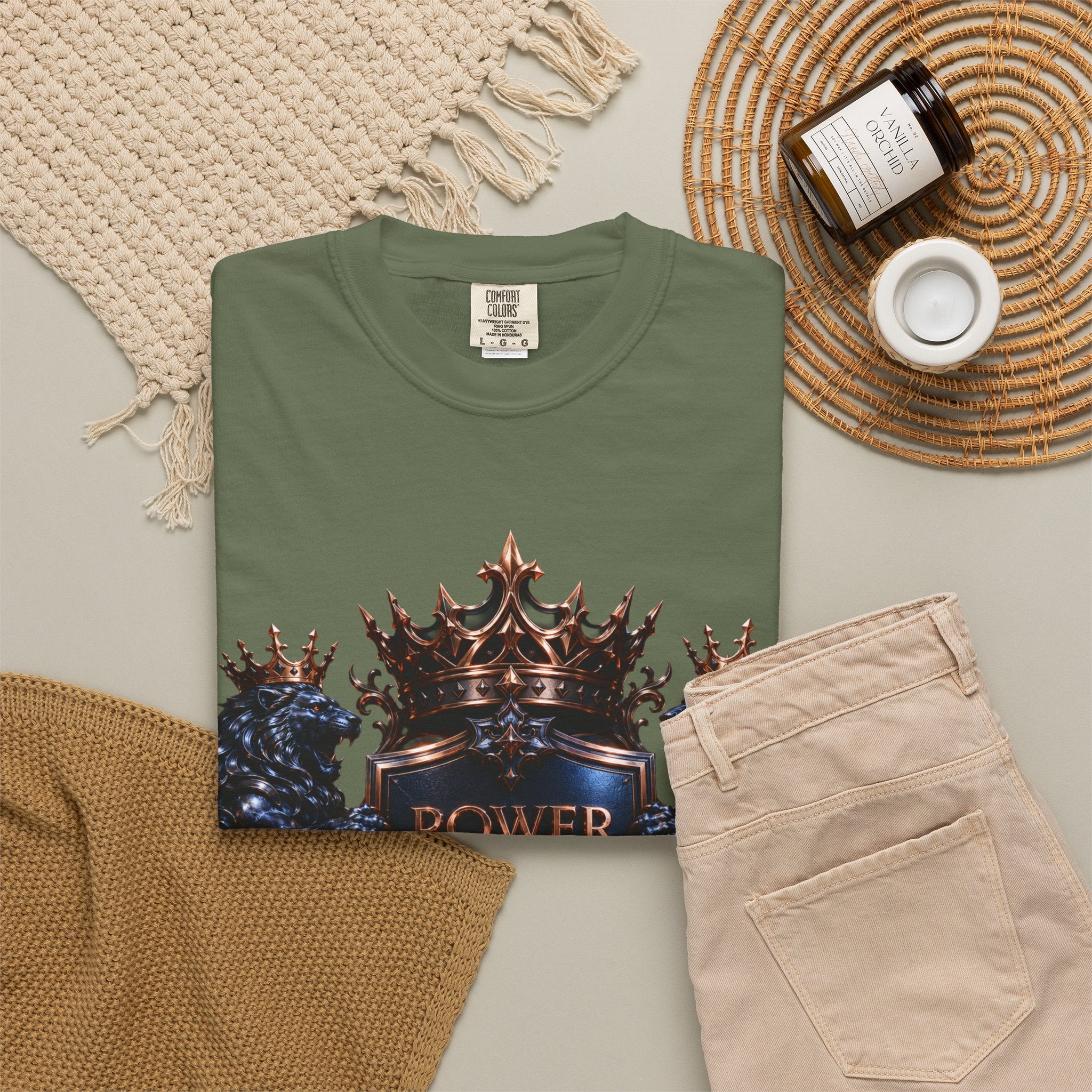 Power Runs Black Crest T-shirt | Heraldic Lion Shield Tee by Power Runs Black