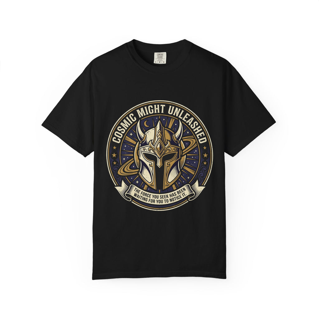 PRB Starforged Flex Cosmic Might Unleashed T-Shirt — Mythic Helmet Graphic Tee by Power Runs Black